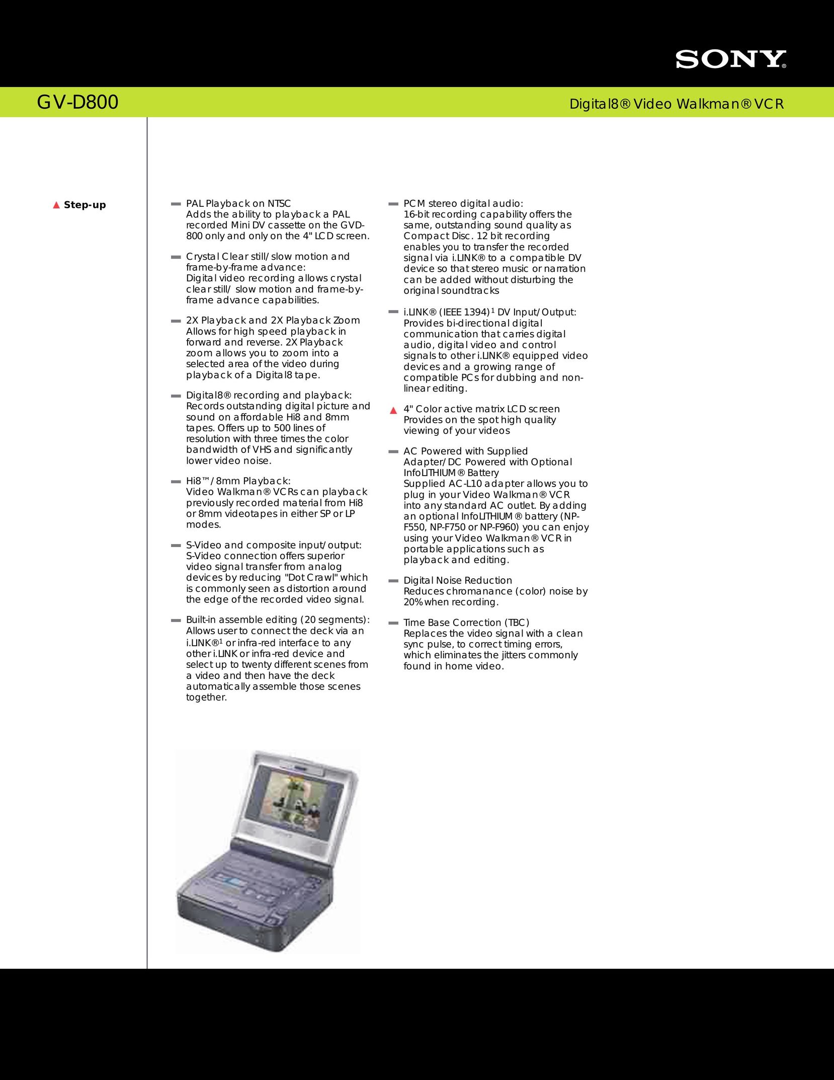 Sony GV-D800 DVD VCR Combo User Manual