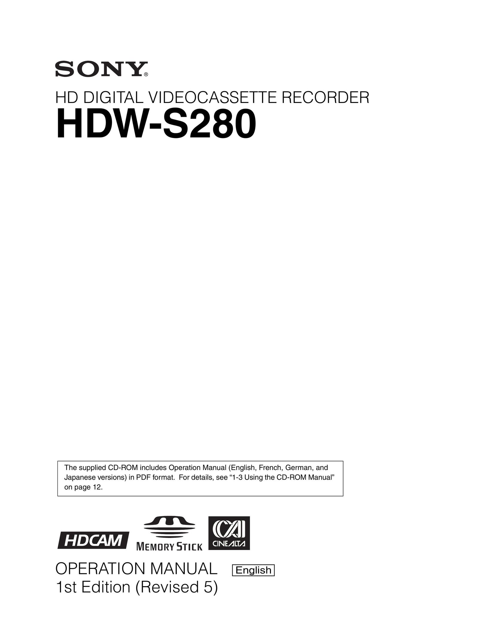Sony HDW-S280 DVD VCR Combo User Manual
