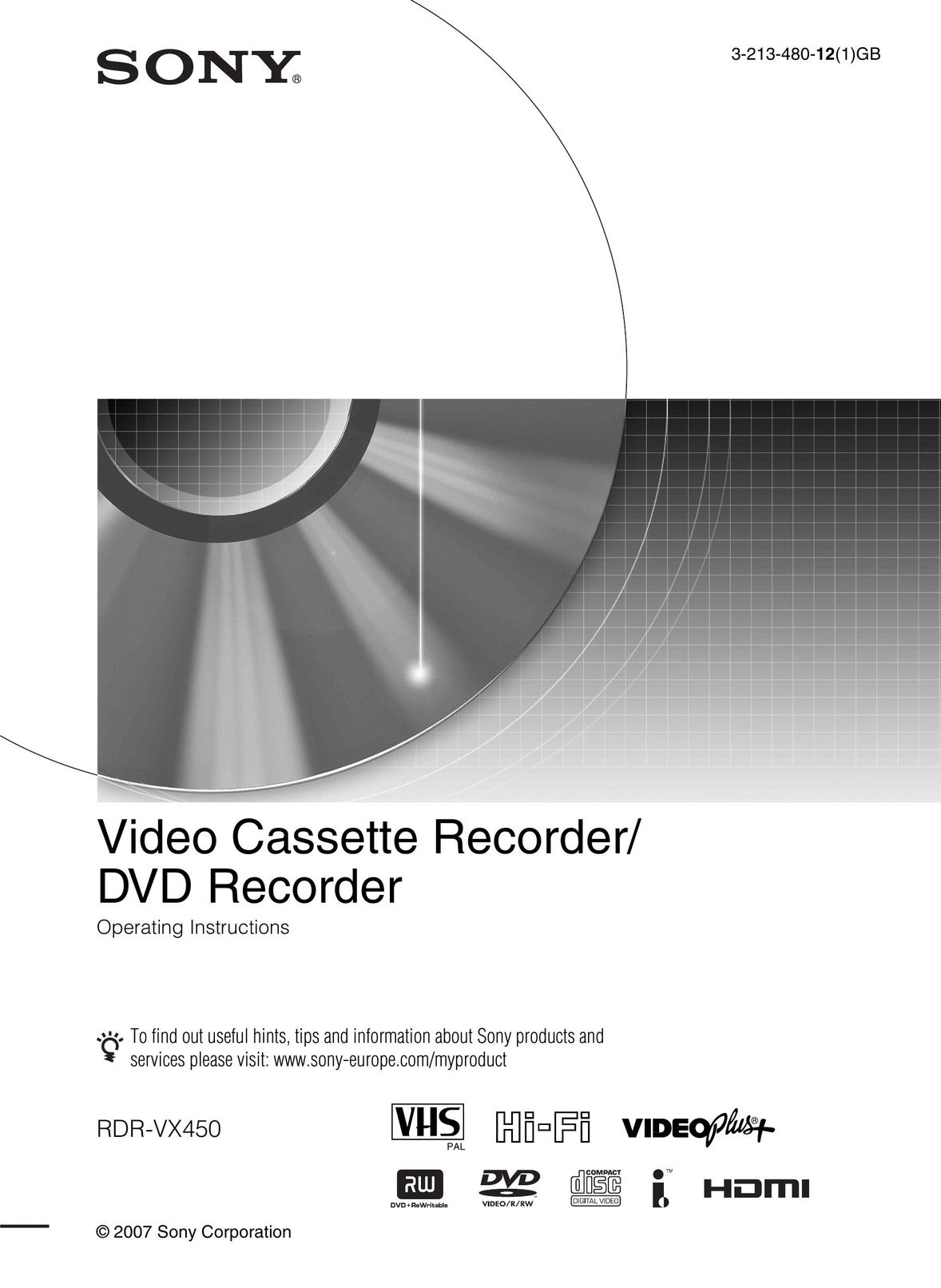 Sony RDR-VX450 DVD VCR Combo User Manual