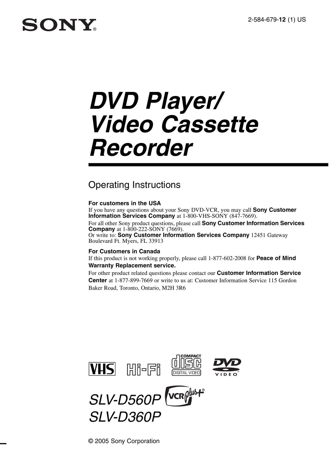 Sony SLV-D560 DVD VCR Combo User Manual