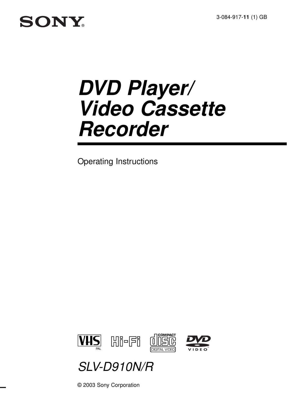 Sony SLV-D910N/R DVD VCR Combo User Manual