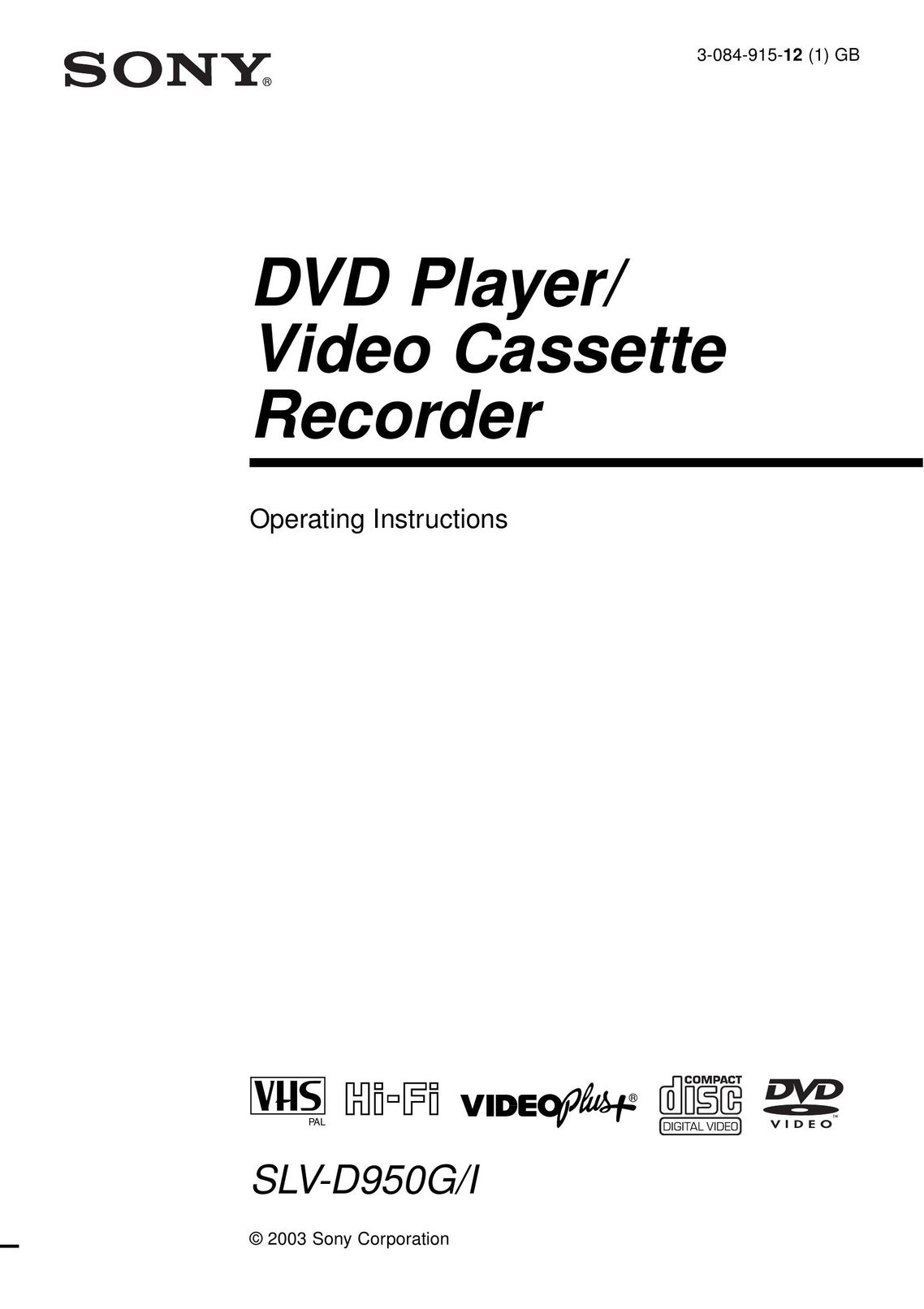 Sony SLV-D950G DVD VCR Combo User Manual