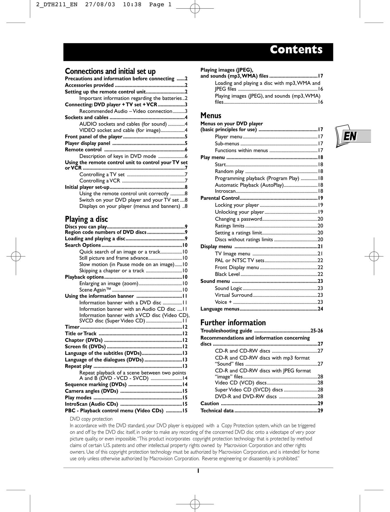 Technicolor - Thomson DTH211 DVD VCR Combo User Manual