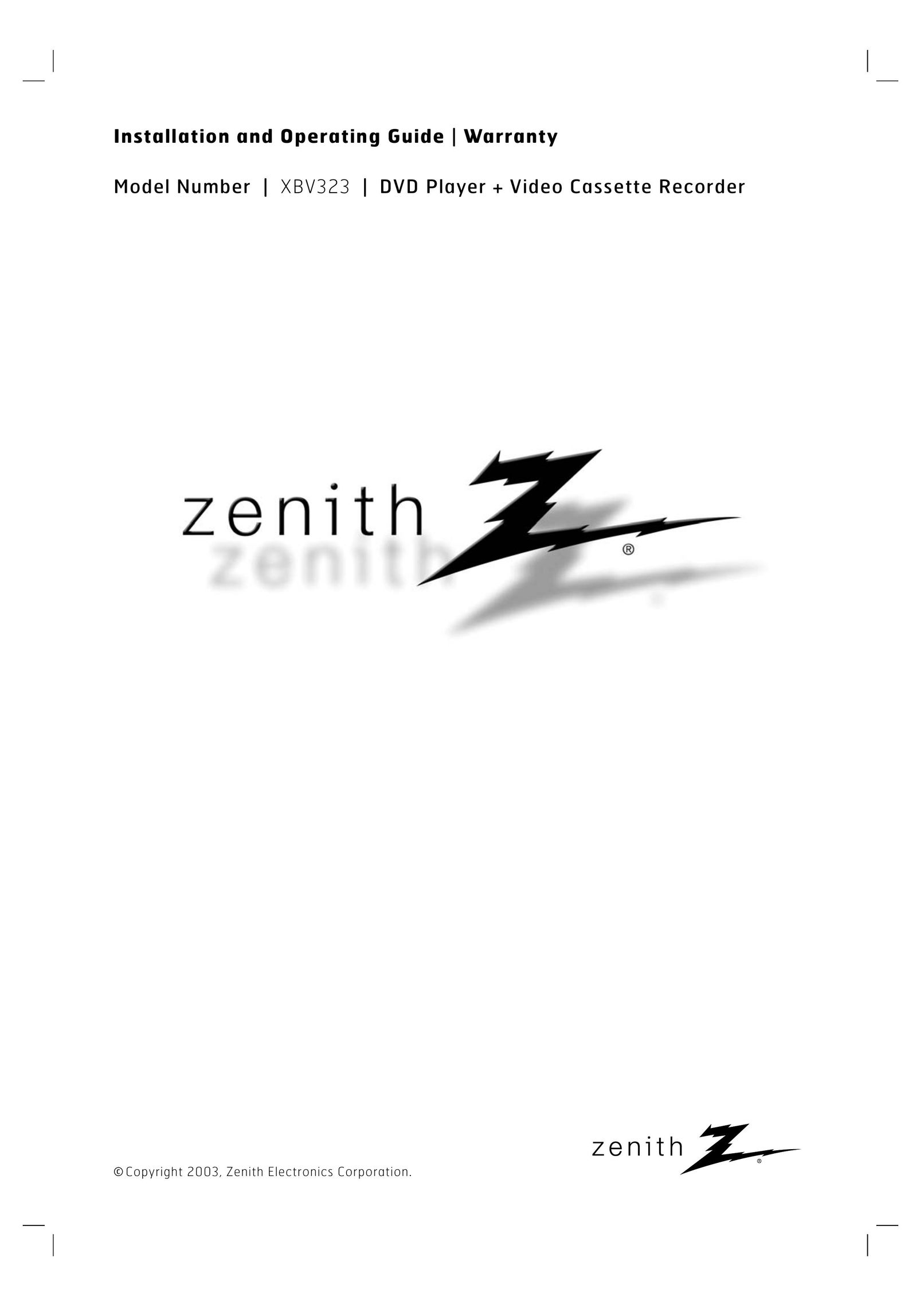 Zenith XBV323 DVD VCR Combo User Manual