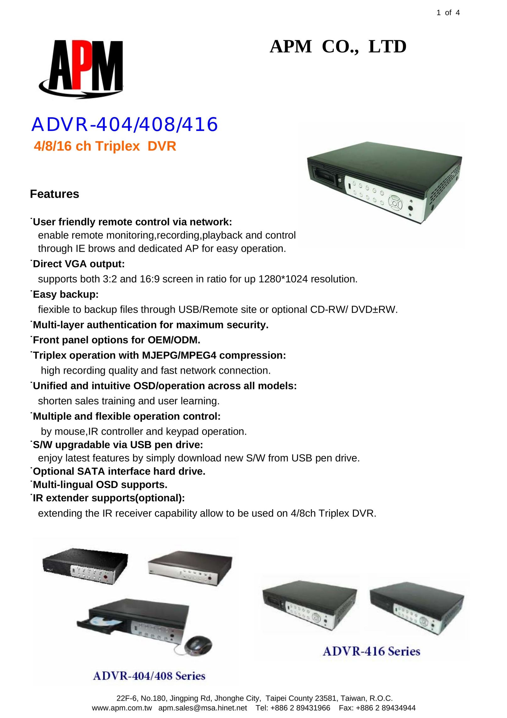 APM ADVR-416 DVR User Manual