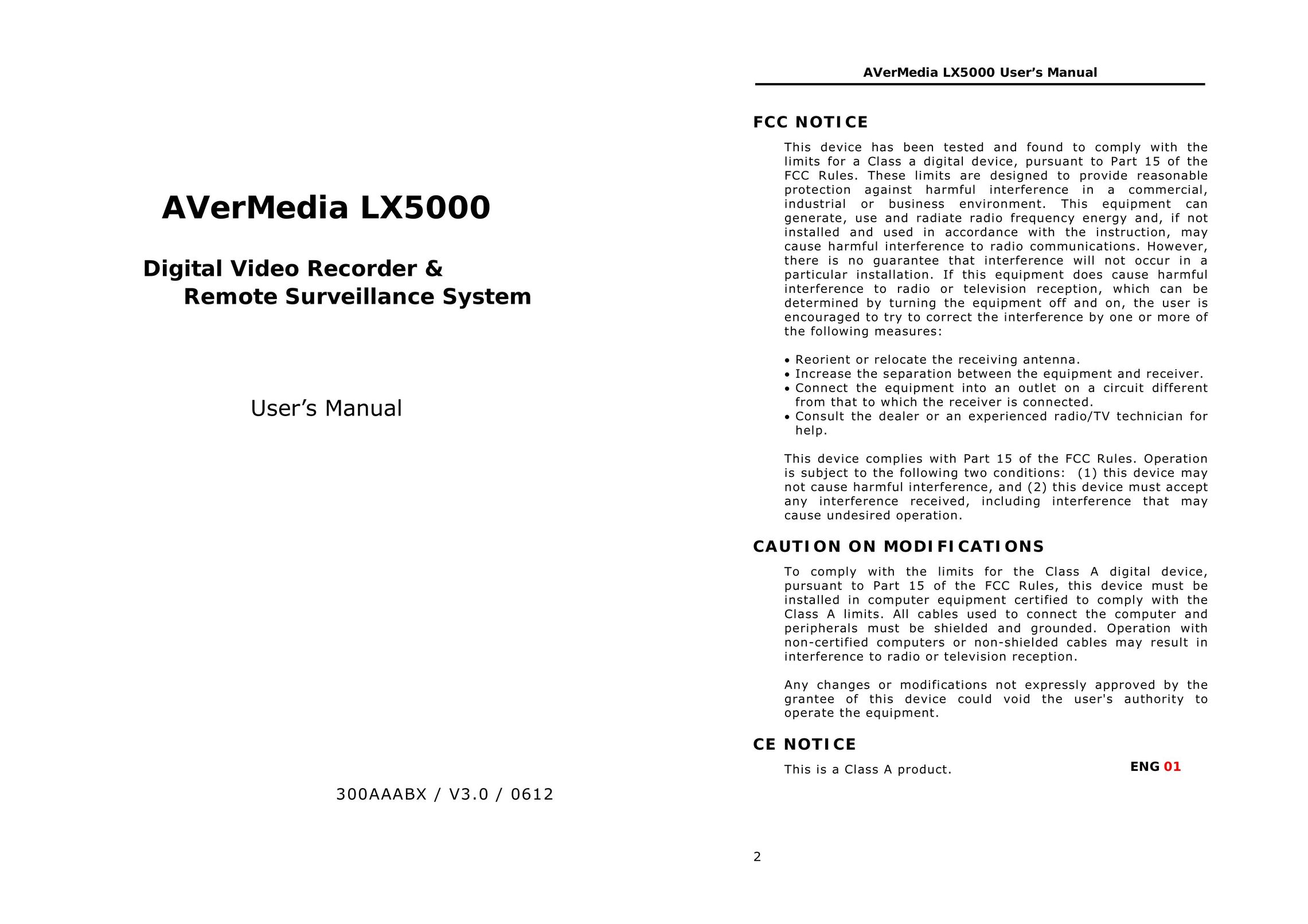 AVerMedia Technologies LX5000 DVR User Manual