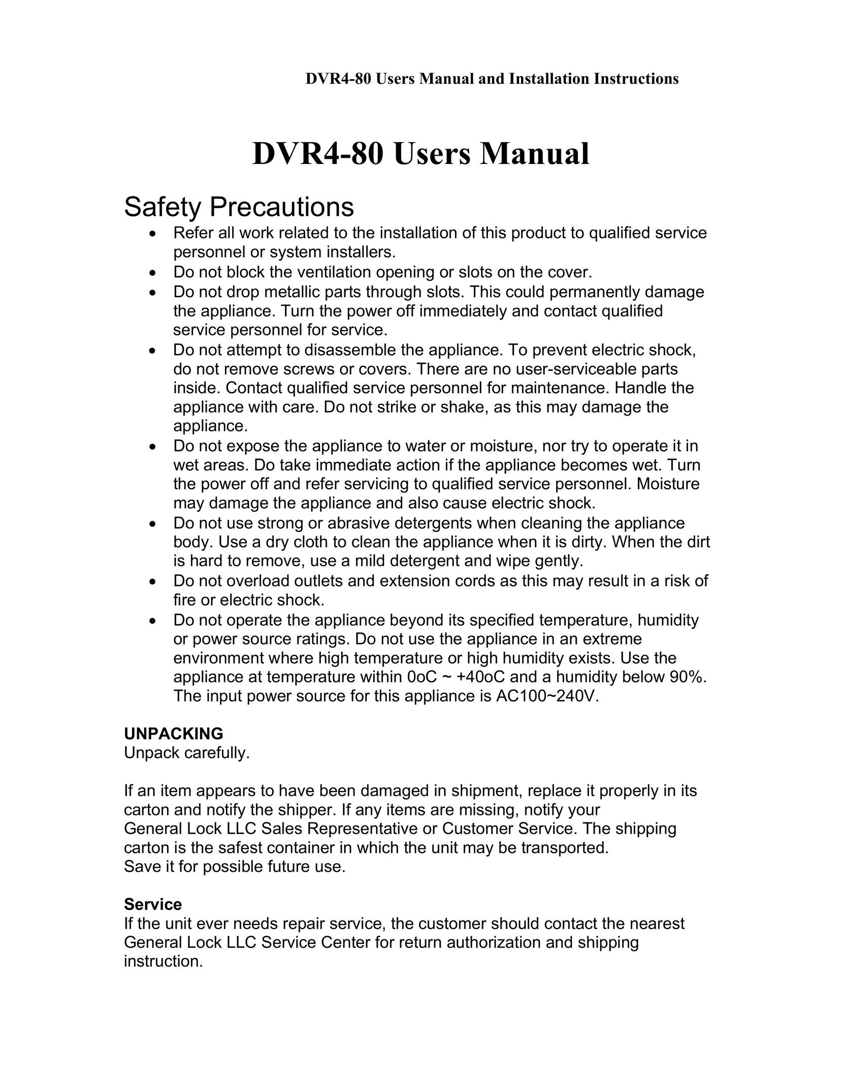 Compex Systems DVR4-80 DVR User Manual