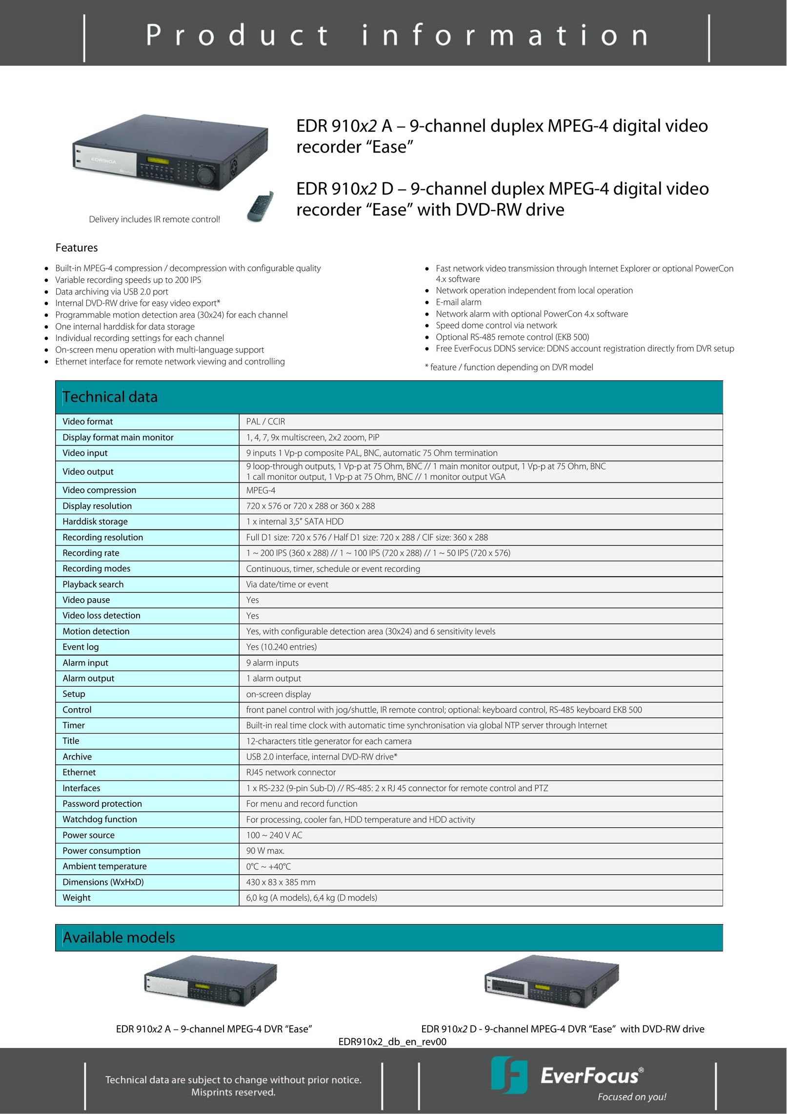 EverFocus EDR 910X2 A DVR User Manual