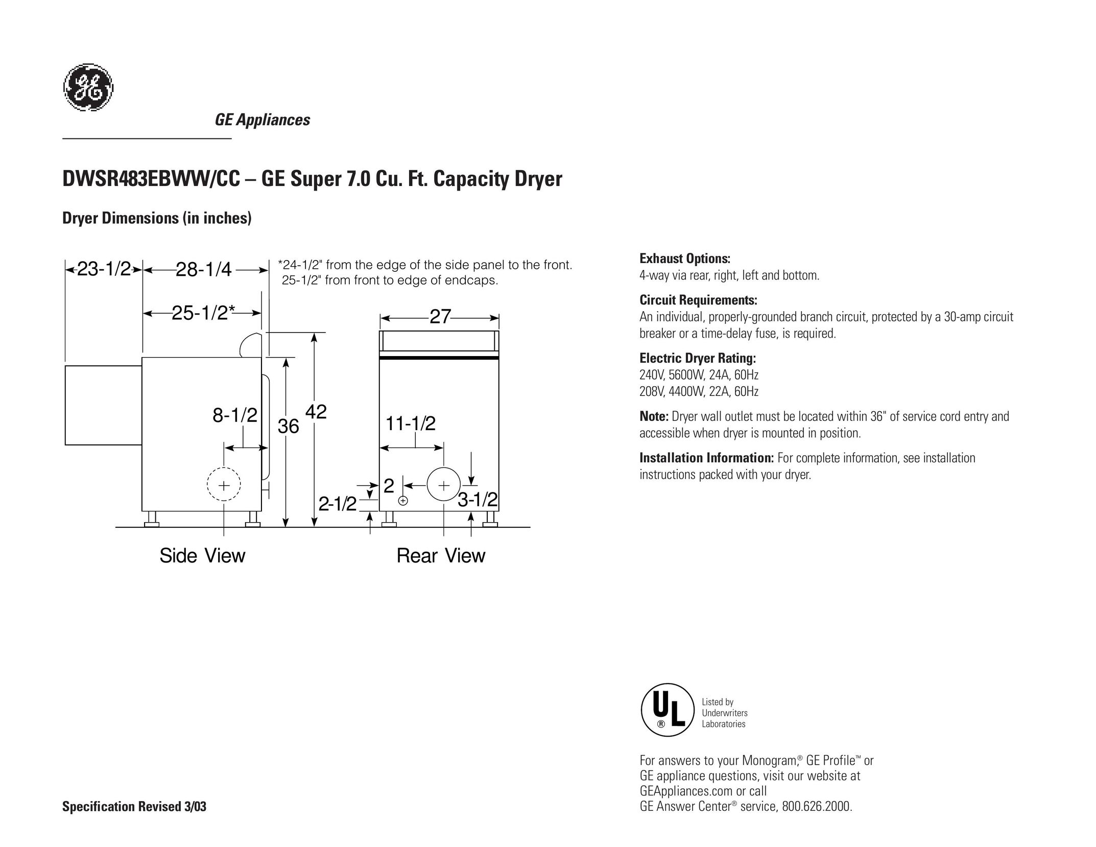 GE DWSR483EBWW/CC DVR User Manual