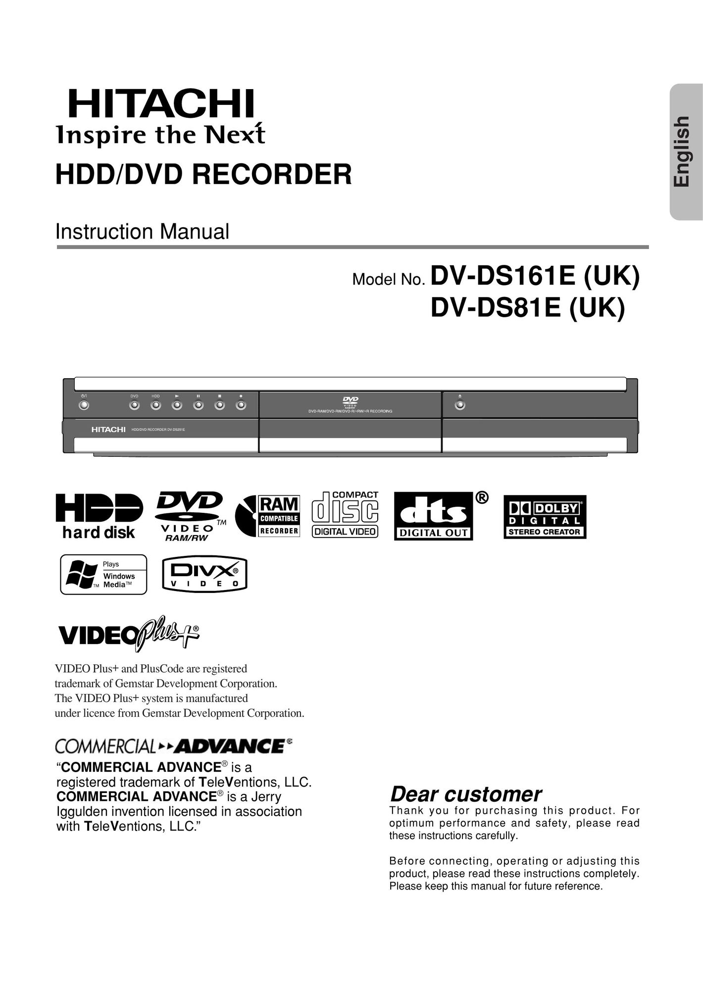 Hitachi DV-DS161E DVR User Manual