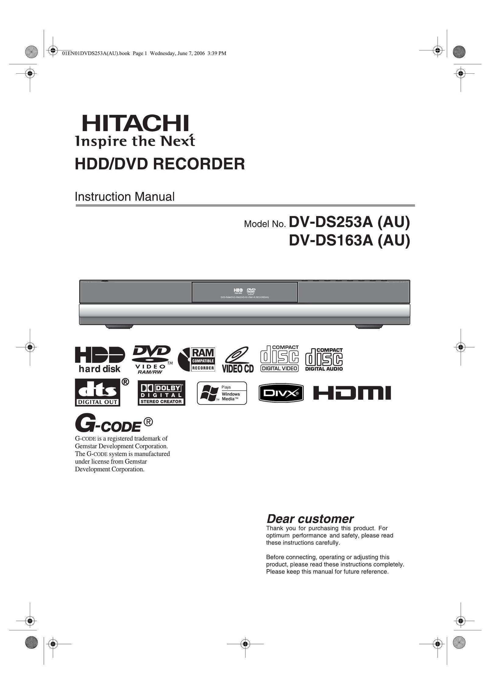 Hitachi DV-DS163A DVR User Manual