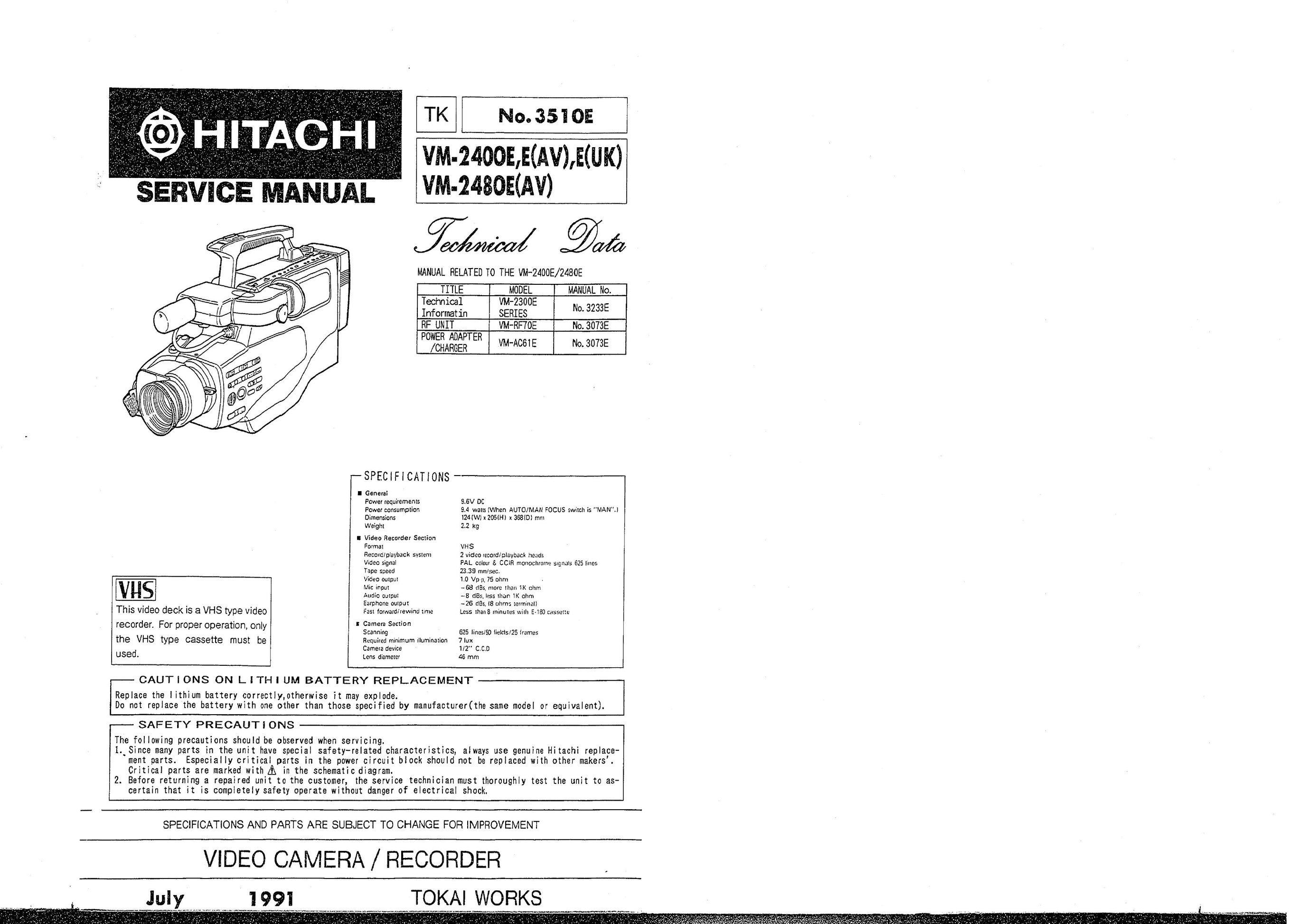 Hitachi VM-2400E DVR User Manual