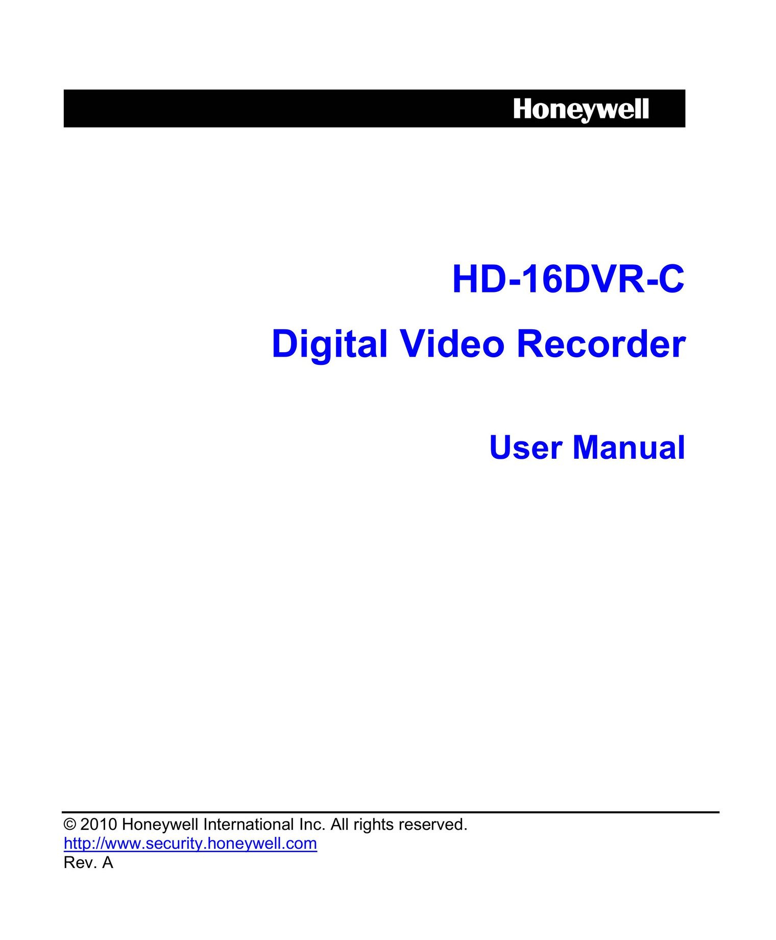 Honeywell HD-16DVR-C DVR User Manual