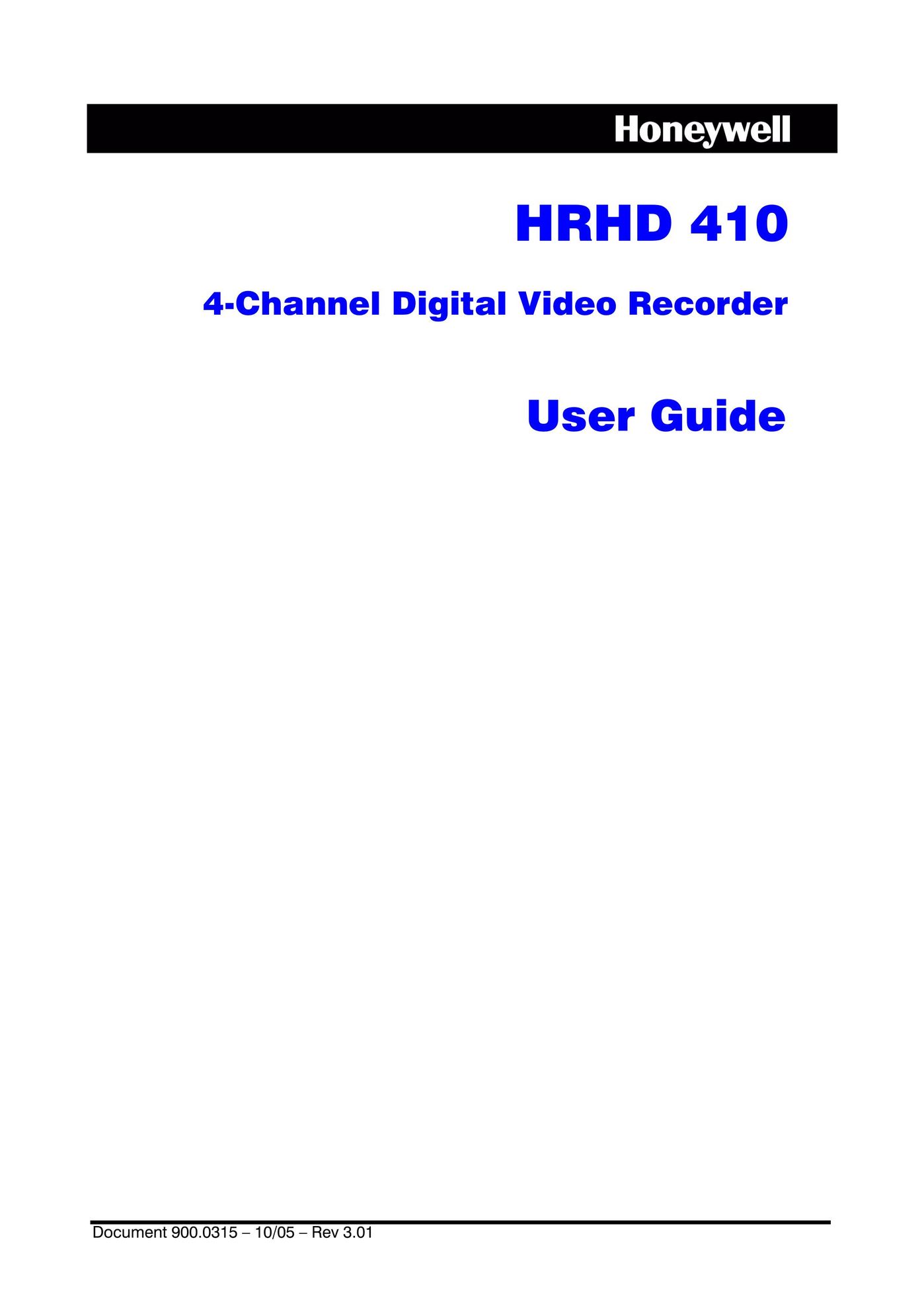 Honeywell HRHD 410 DVR User Manual