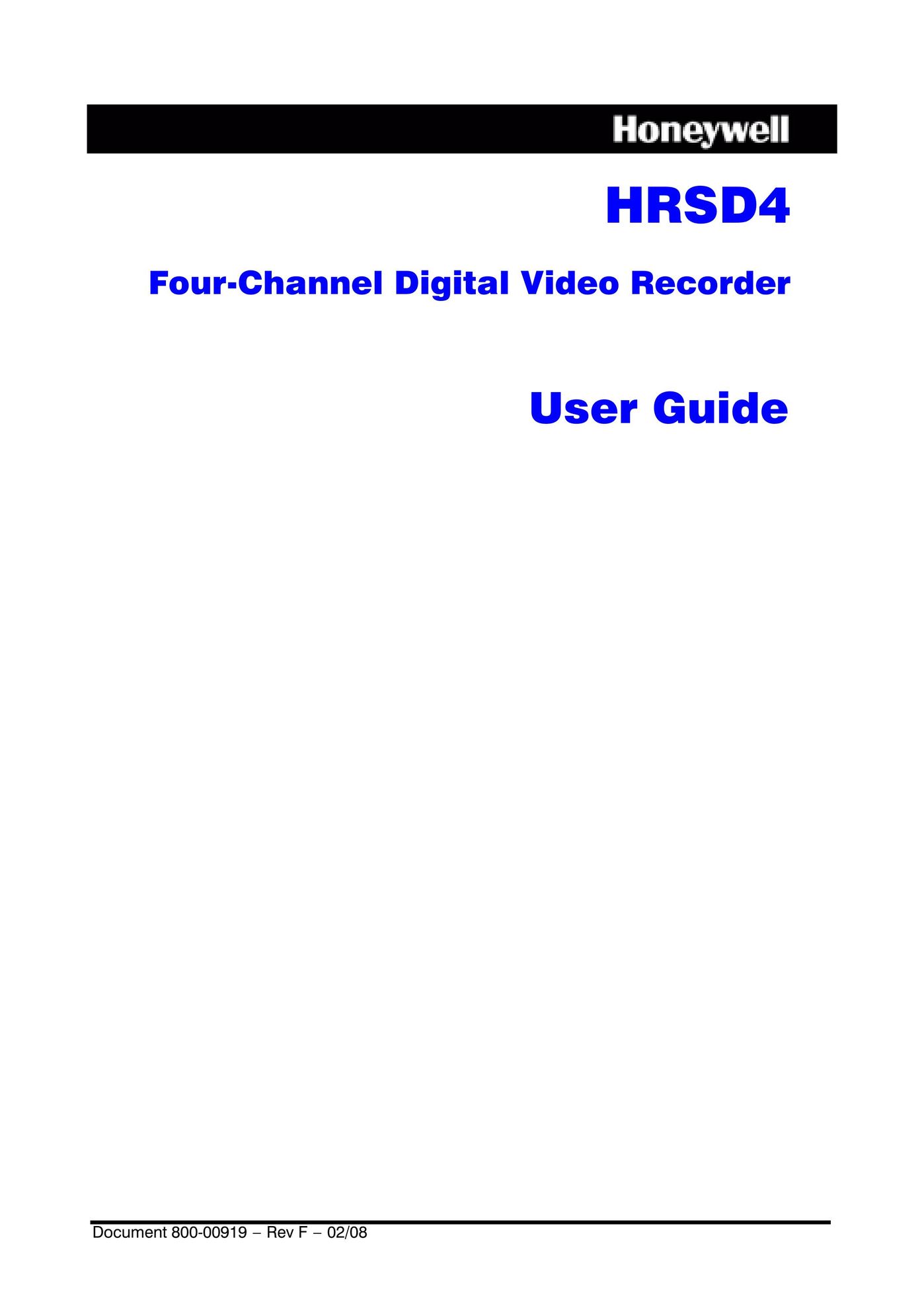 Honeywell HRSD4 DVR User Manual