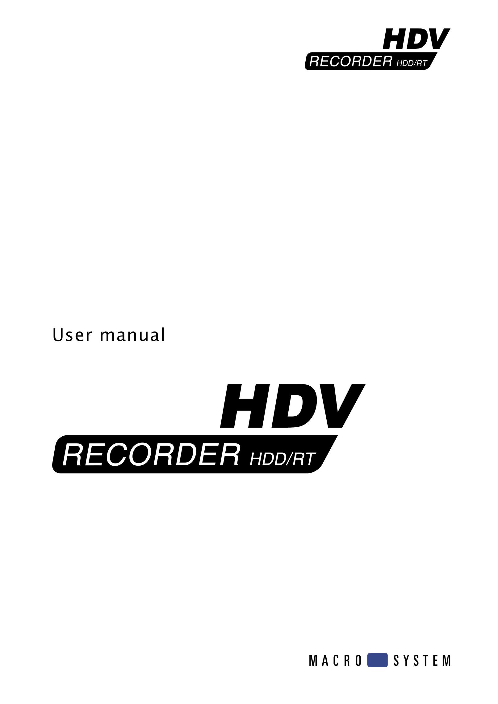 MacroSystem Digital Video HDV-Recorder DVR User Manual