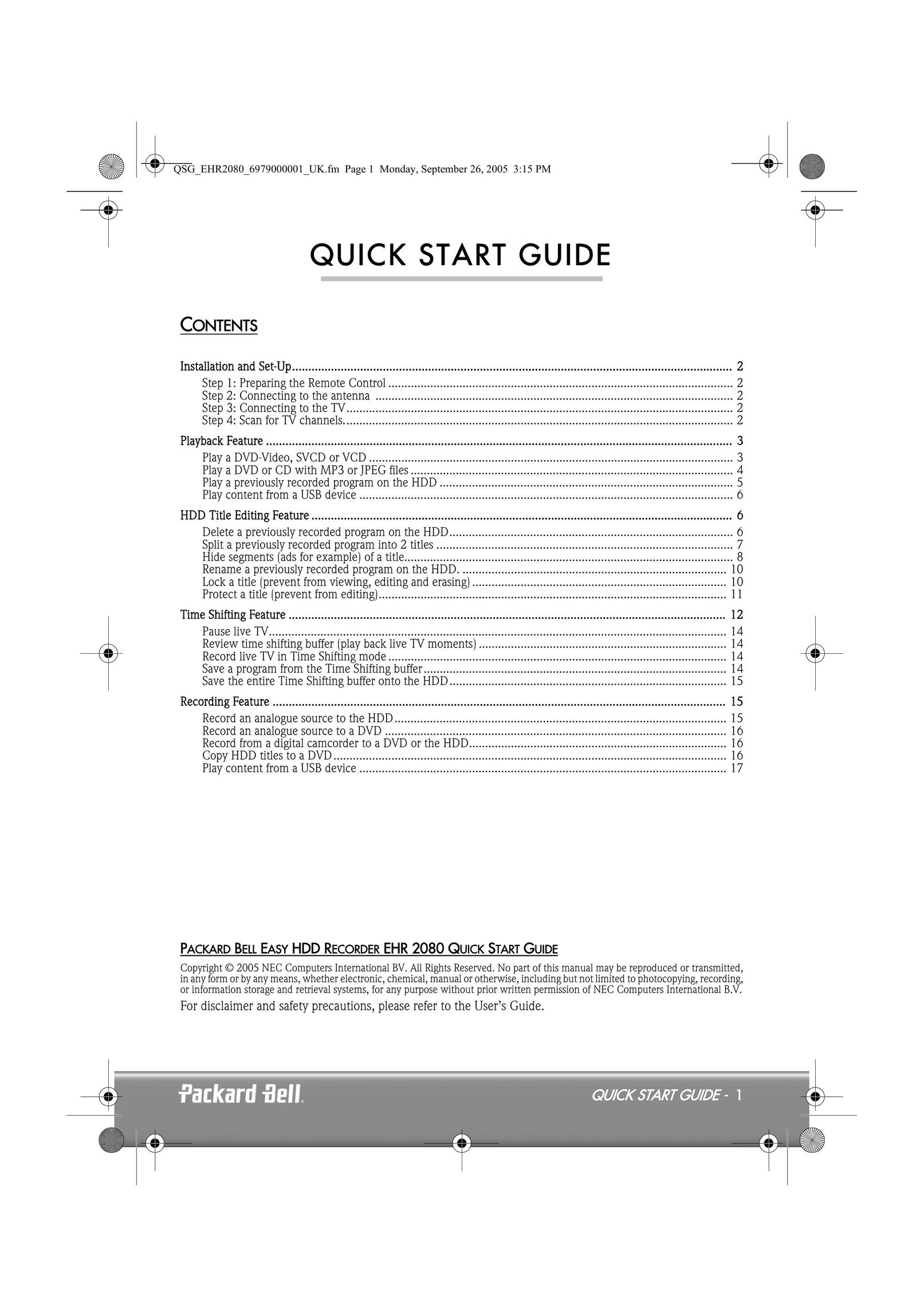 Packard Bell EHR 2080 DVR User Manual
