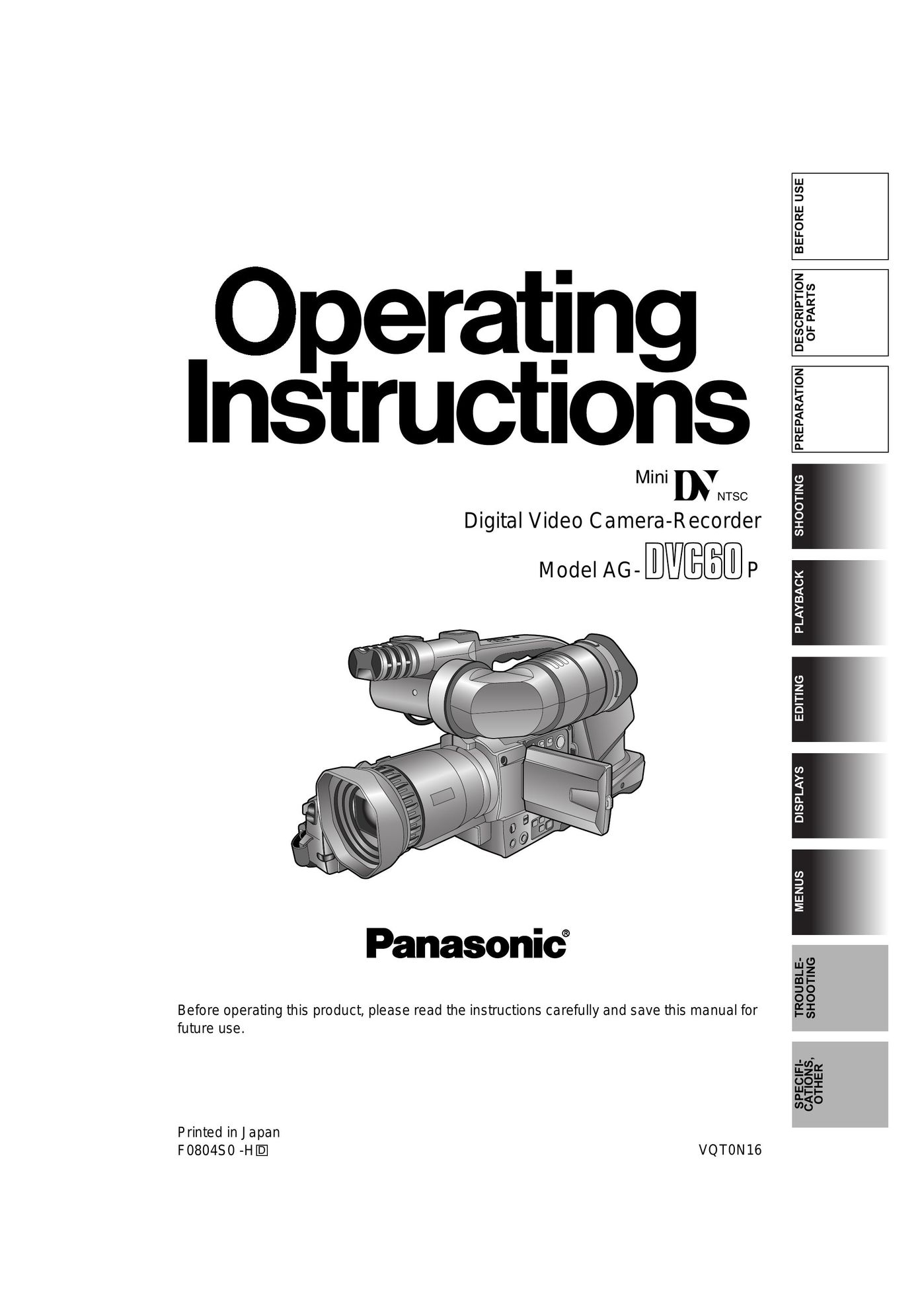 Panasonic AG-DVC60P DVR User Manual