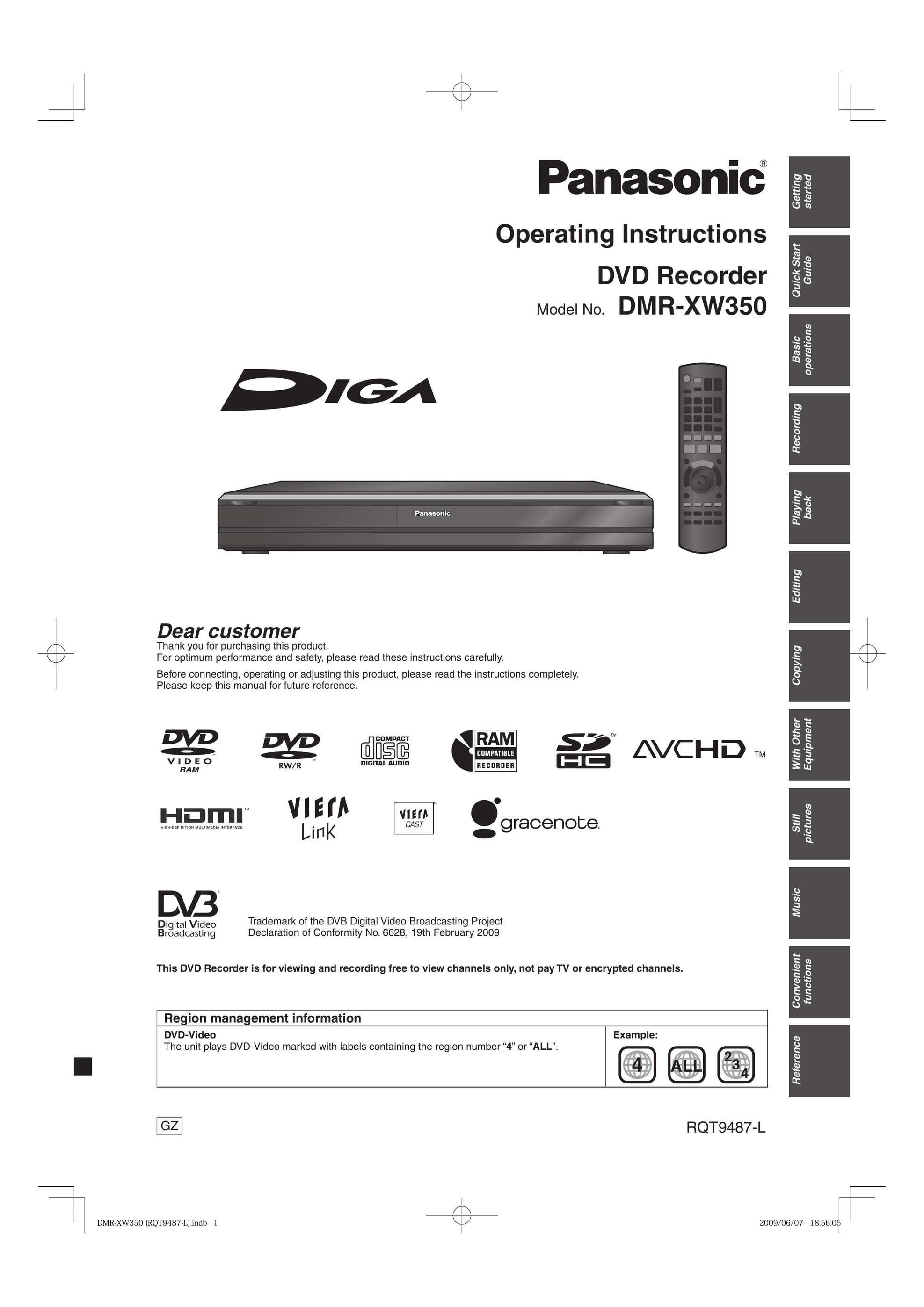Panasonic DMR-XW350 DVR User Manual
