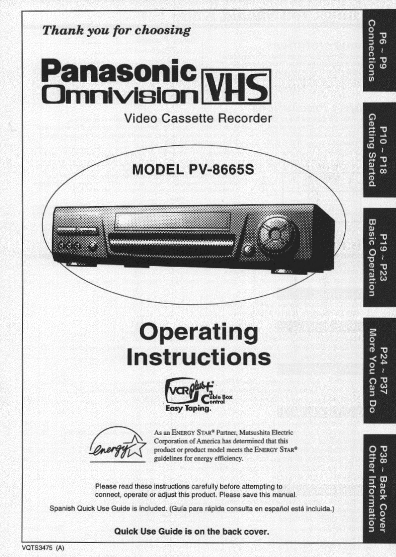Panasonic PV-8665S DVR User Manual