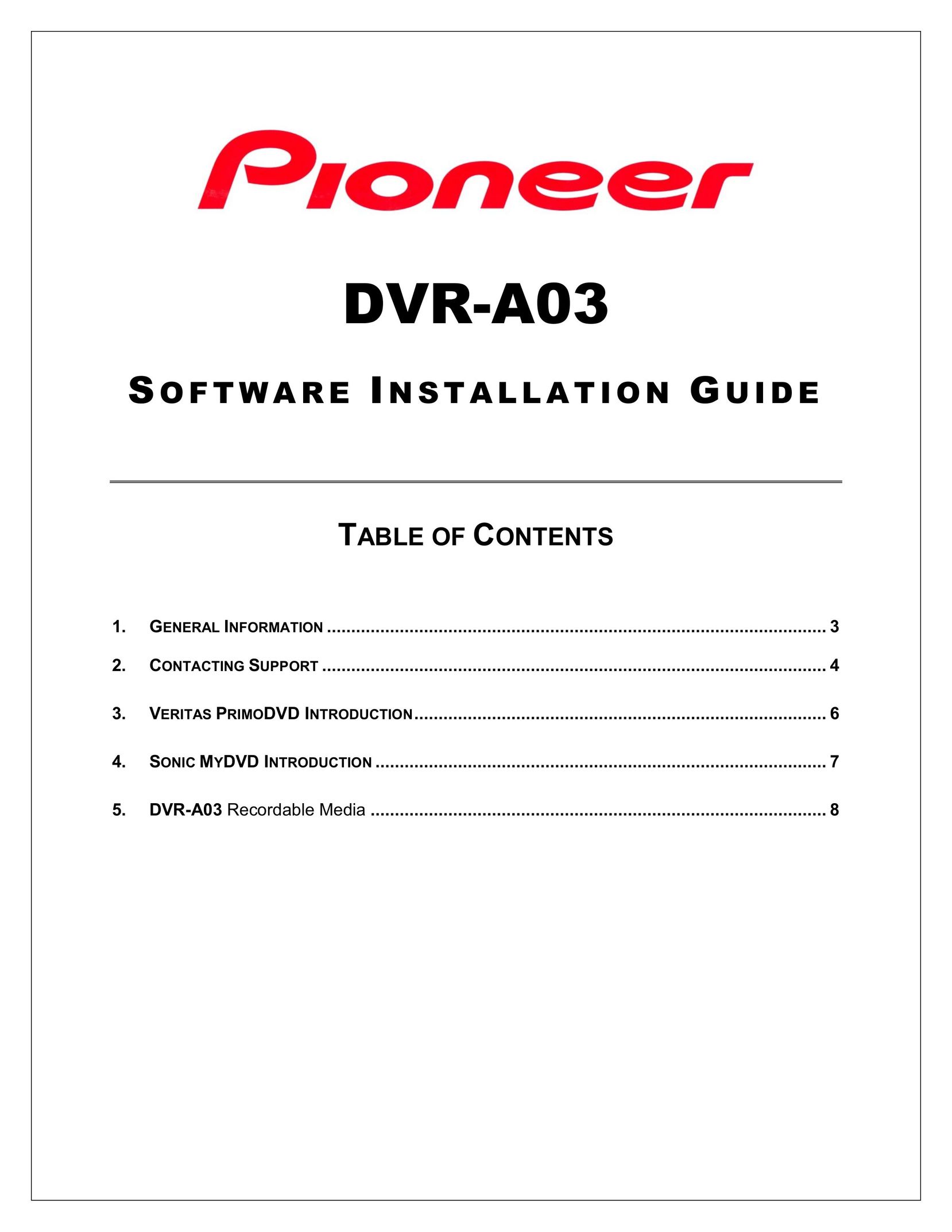 Pioneer DVR-A03 DVR User Manual
