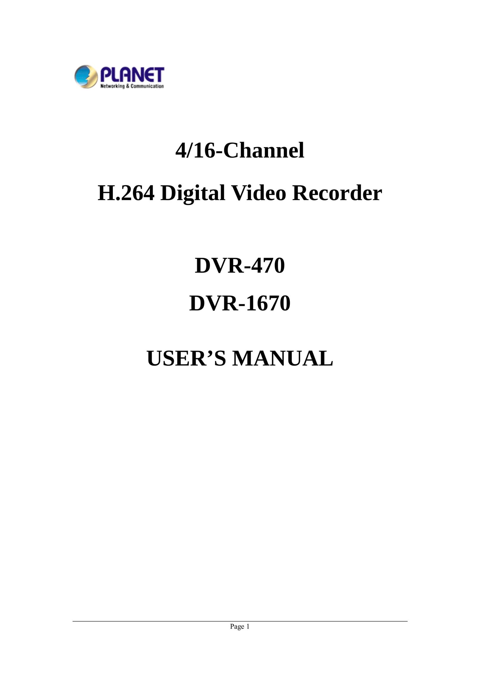 Planet Technology DVR-470 DVR User Manual
