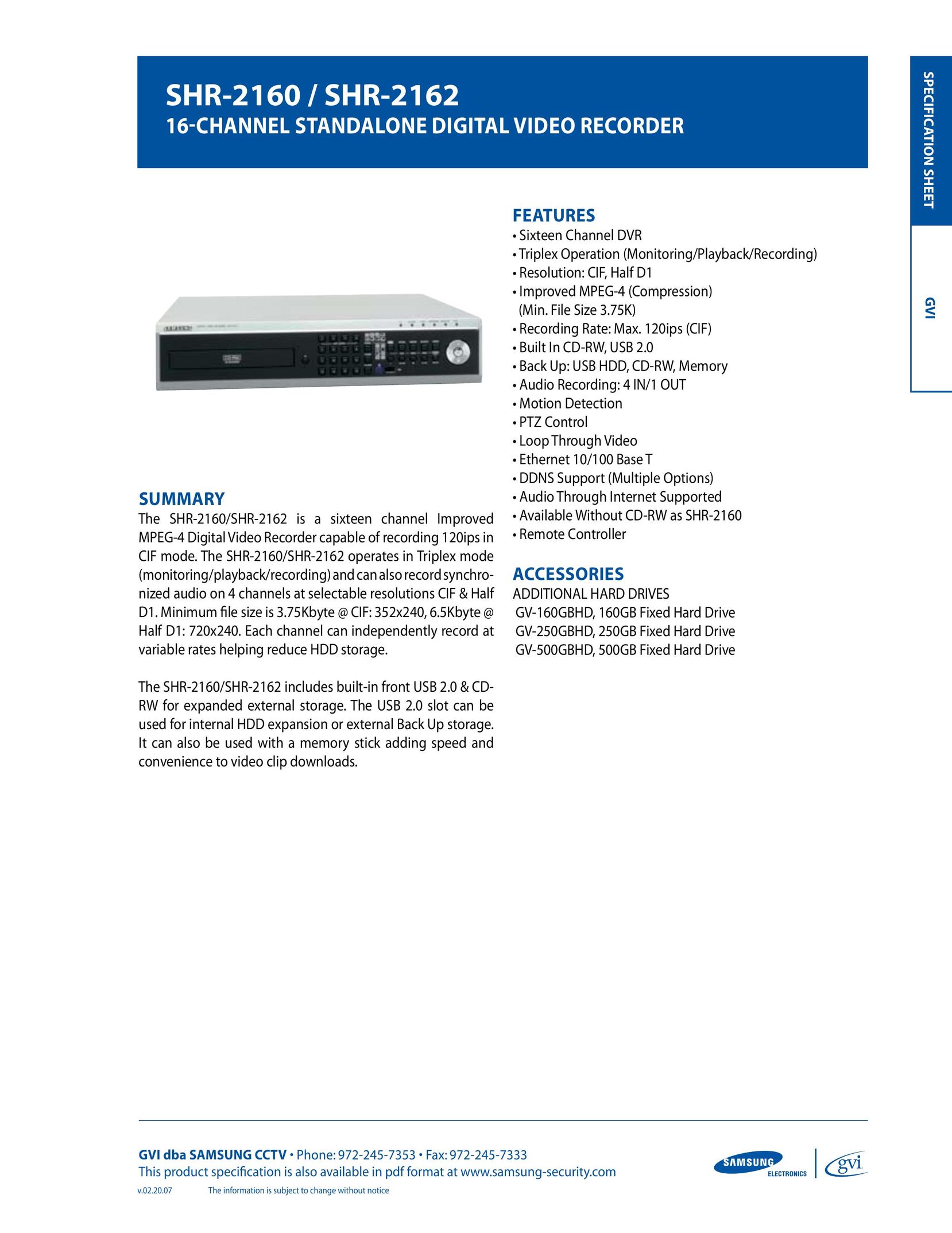 Samsung SHR-2160 DVR User Manual