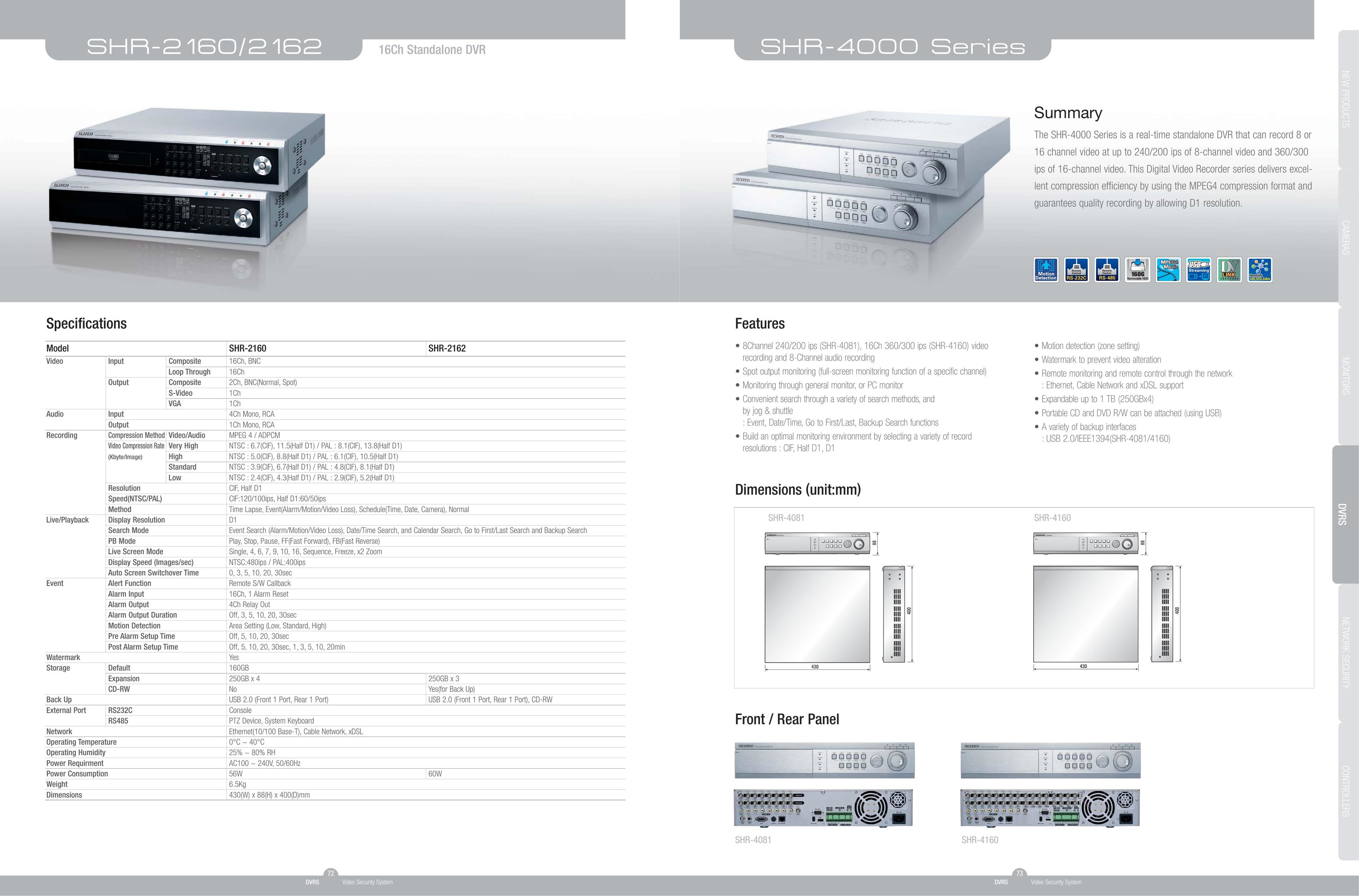 Samsung SHR-2160/2162 DVR User Manual