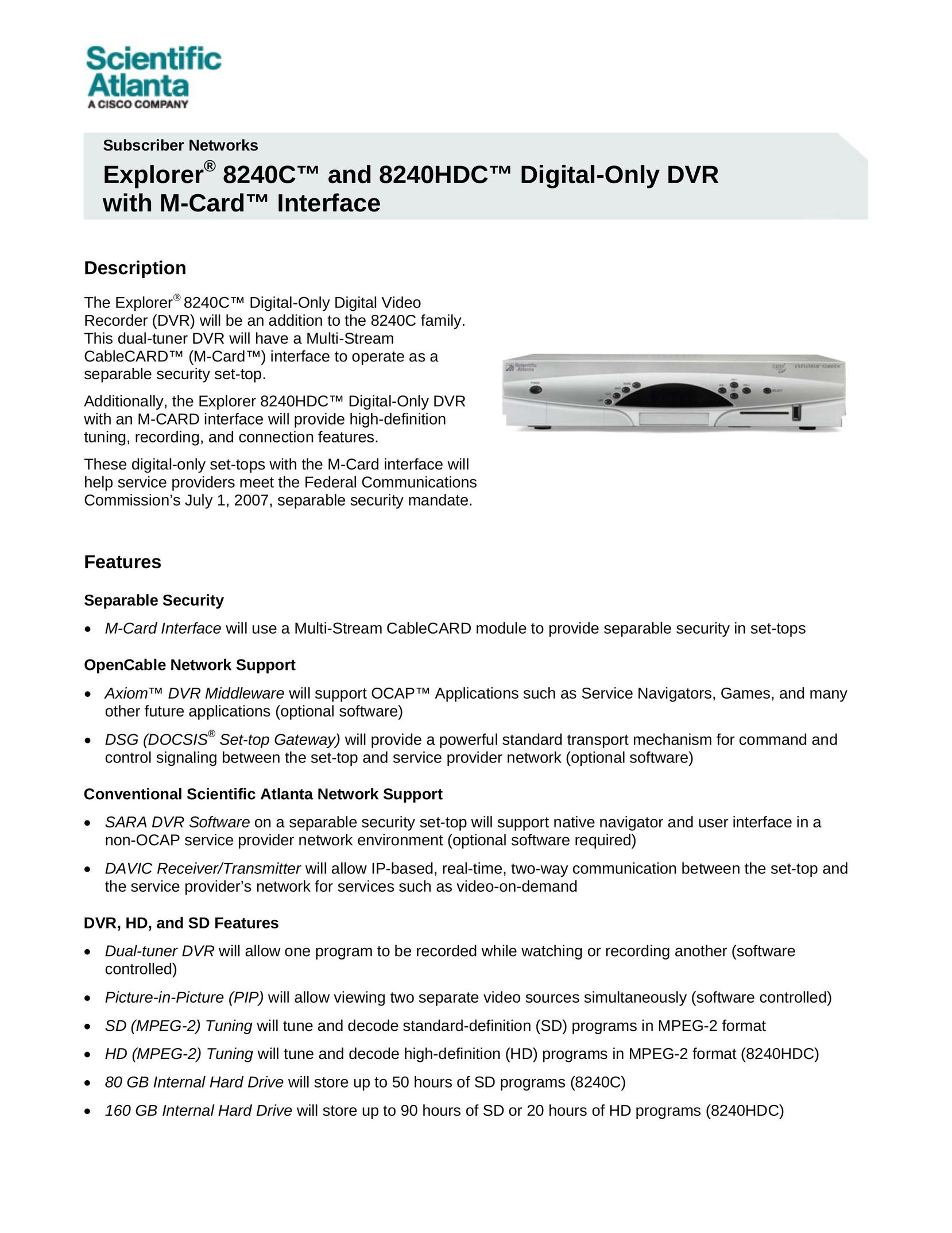 Scientific Atlanta 8240HDC DVR User Manual