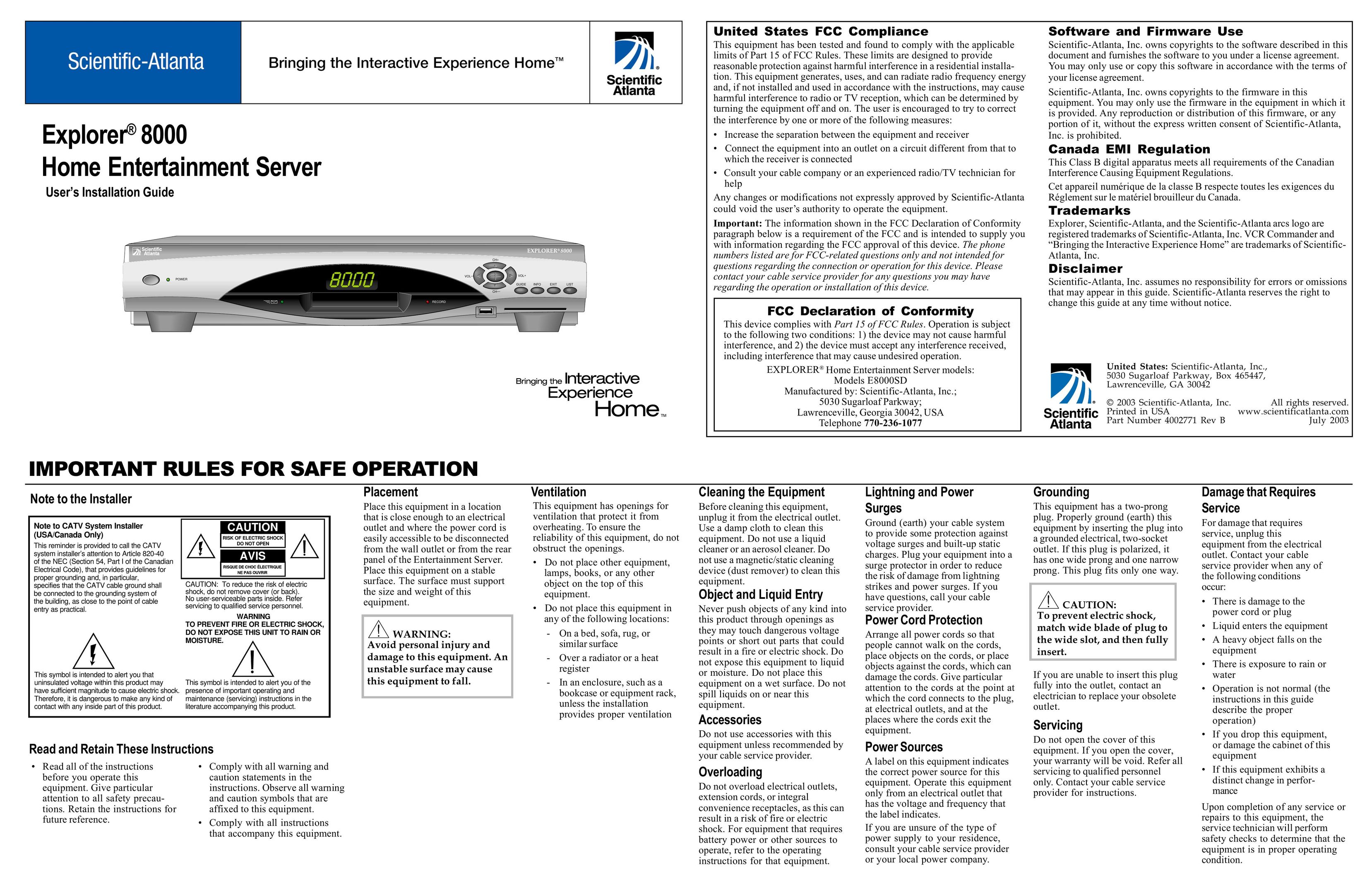 Scientific Atlanta E8000SD DVR User Manual