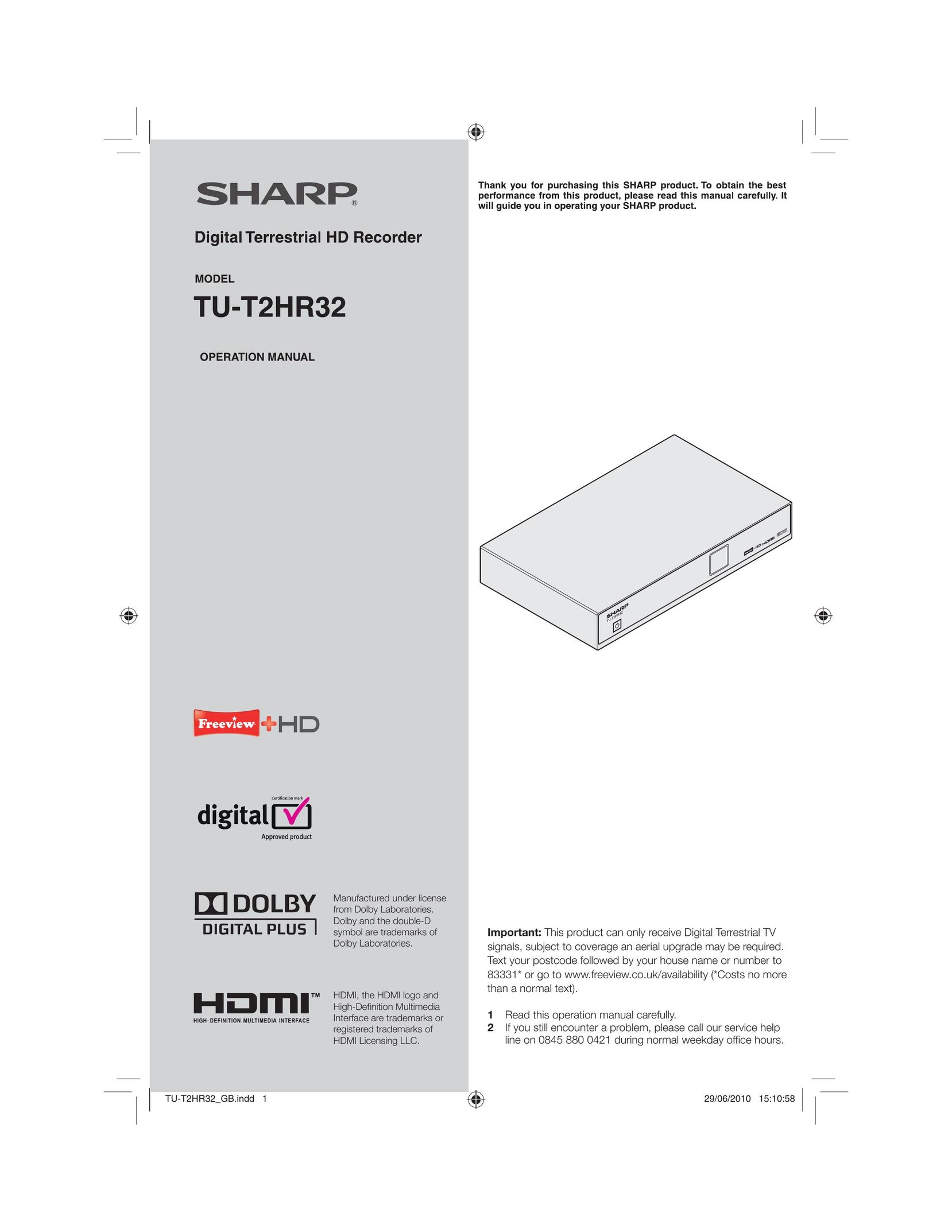 Sharp TU-T2HR32 DVR User Manual