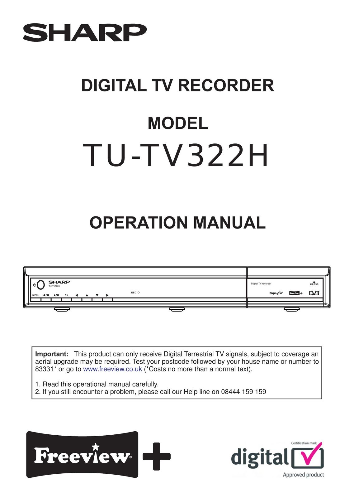 Sharp TU-TV322H DVR User Manual