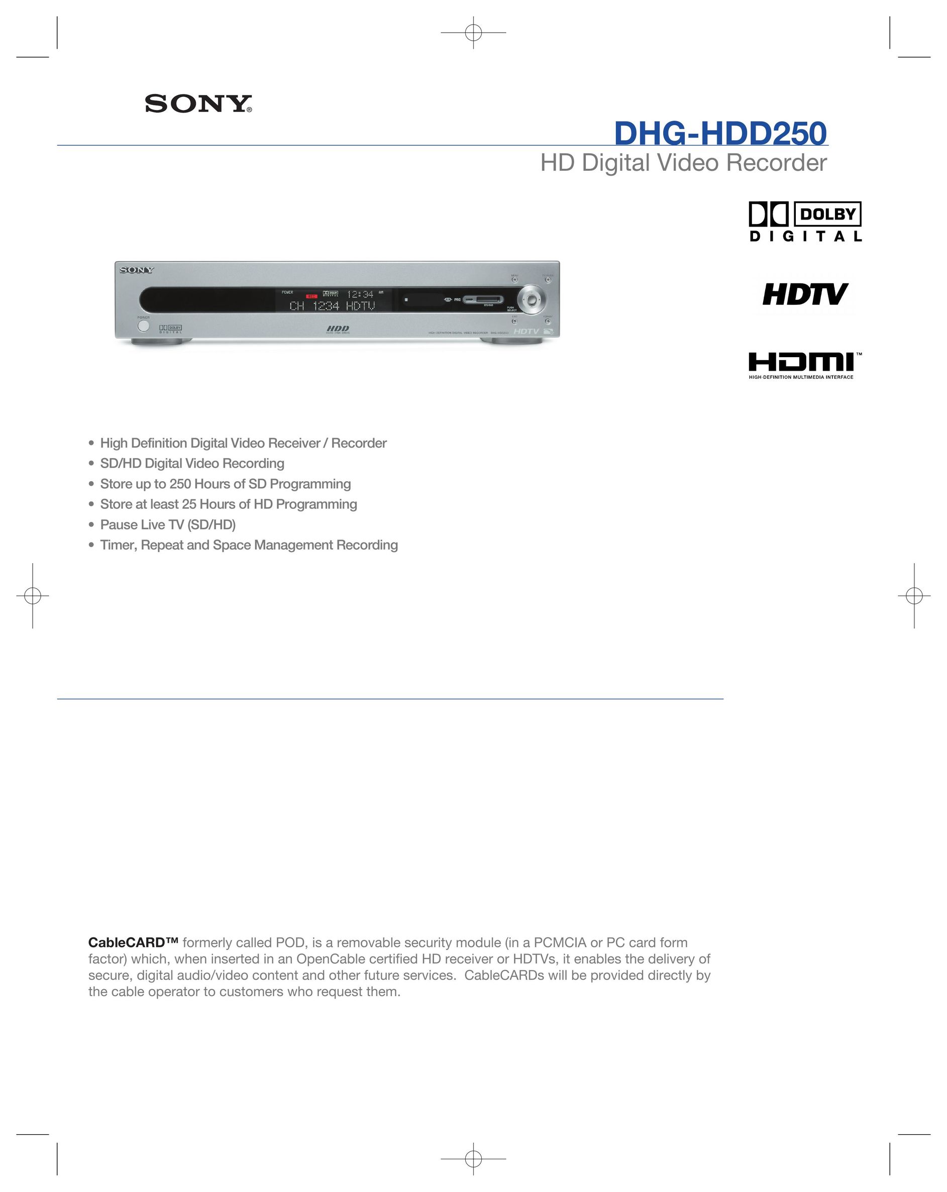 Sony DHG-HDD250 DVR User Manual