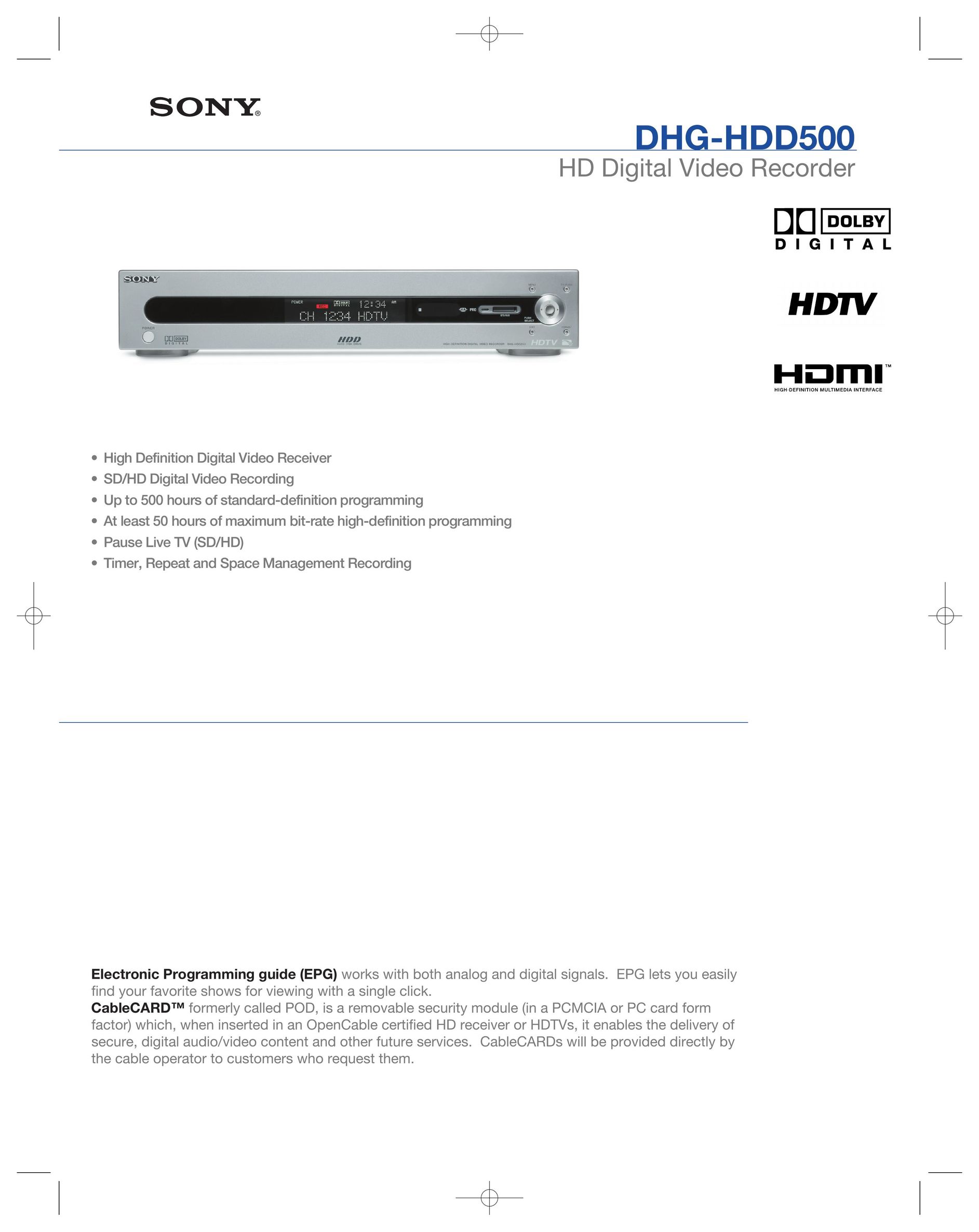 Sony DHG-HDD500 DVR User Manual