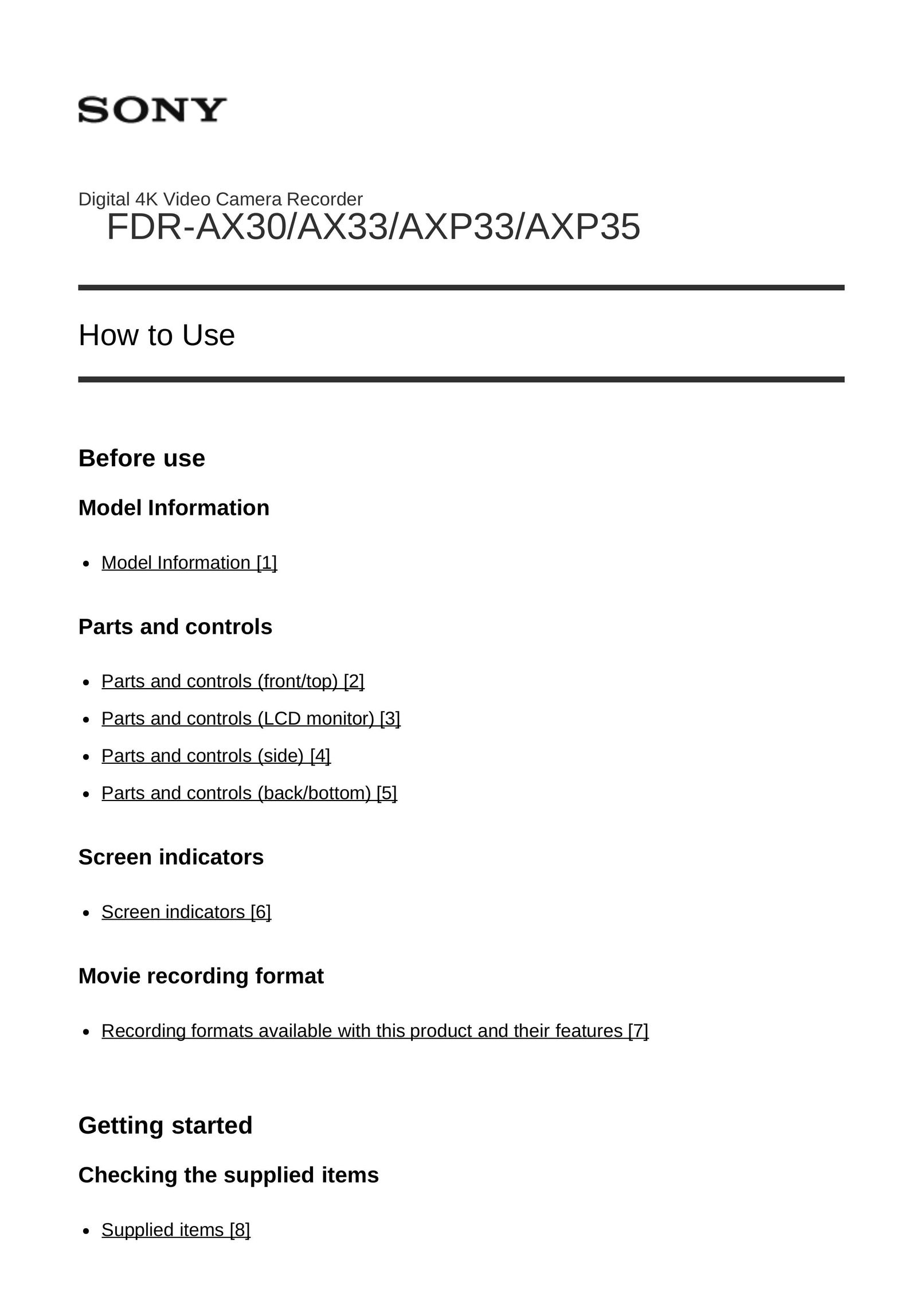 Sony Frd-ax30 DVR User Manual