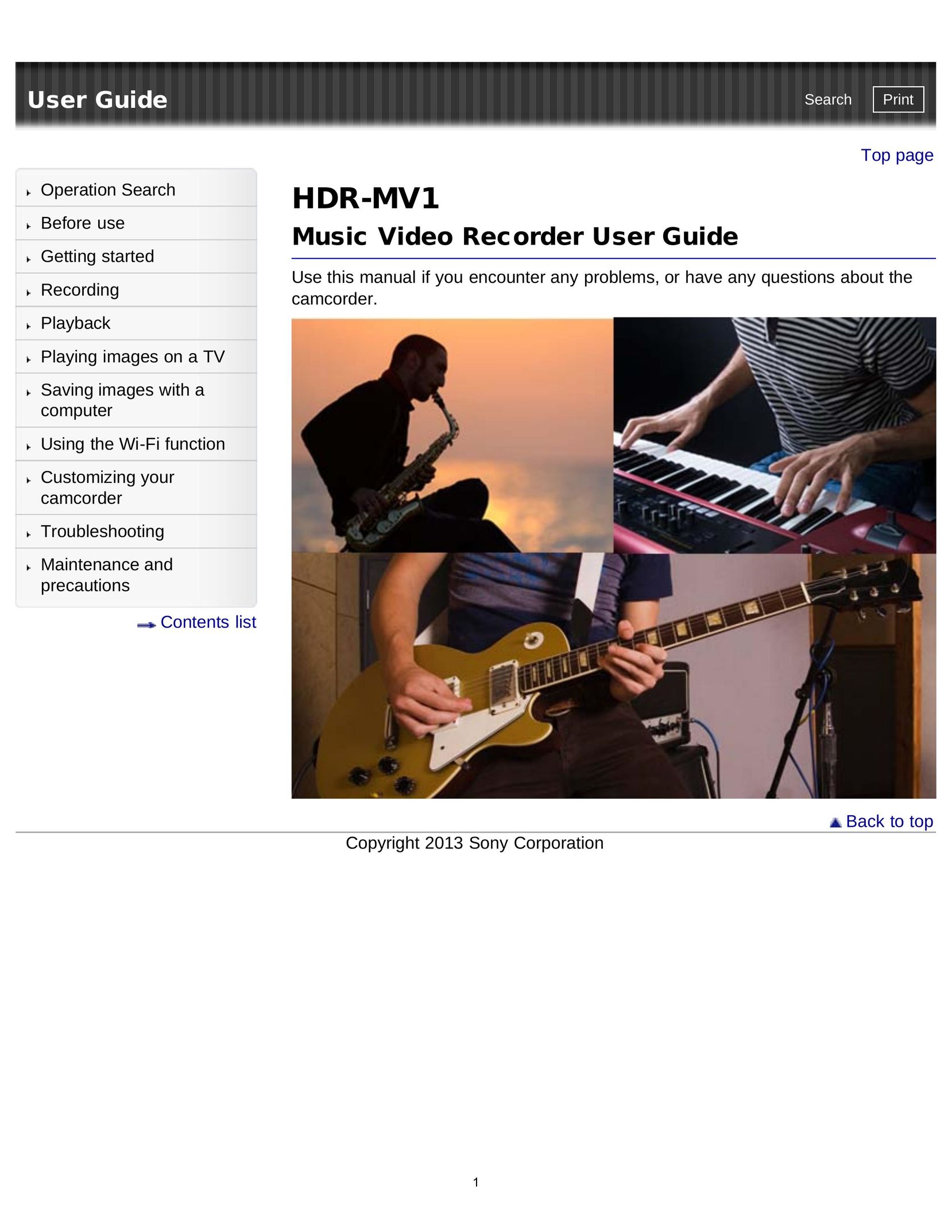 Sony HDR-MV1 DVR User Manual