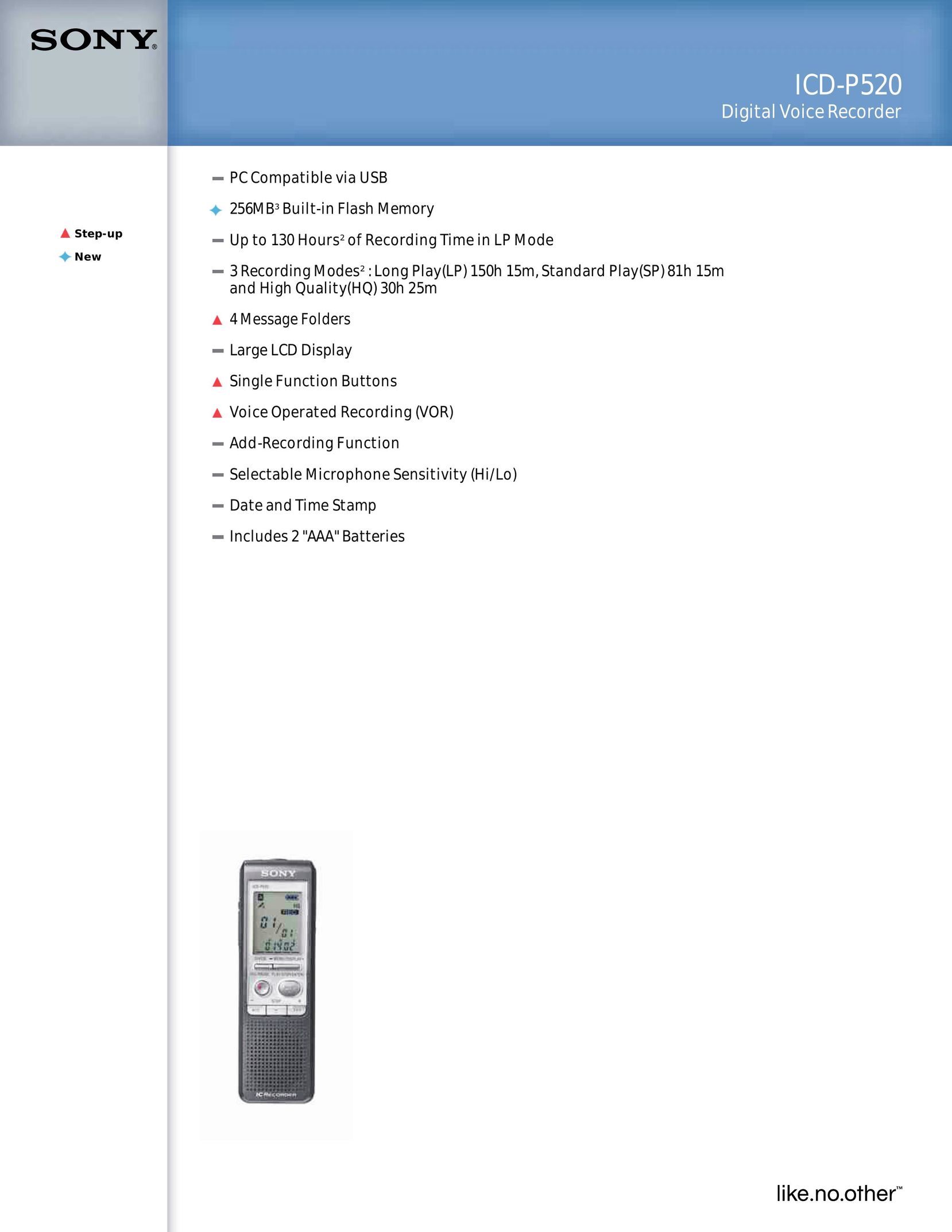 Sony ICD-P520 DVR User Manual