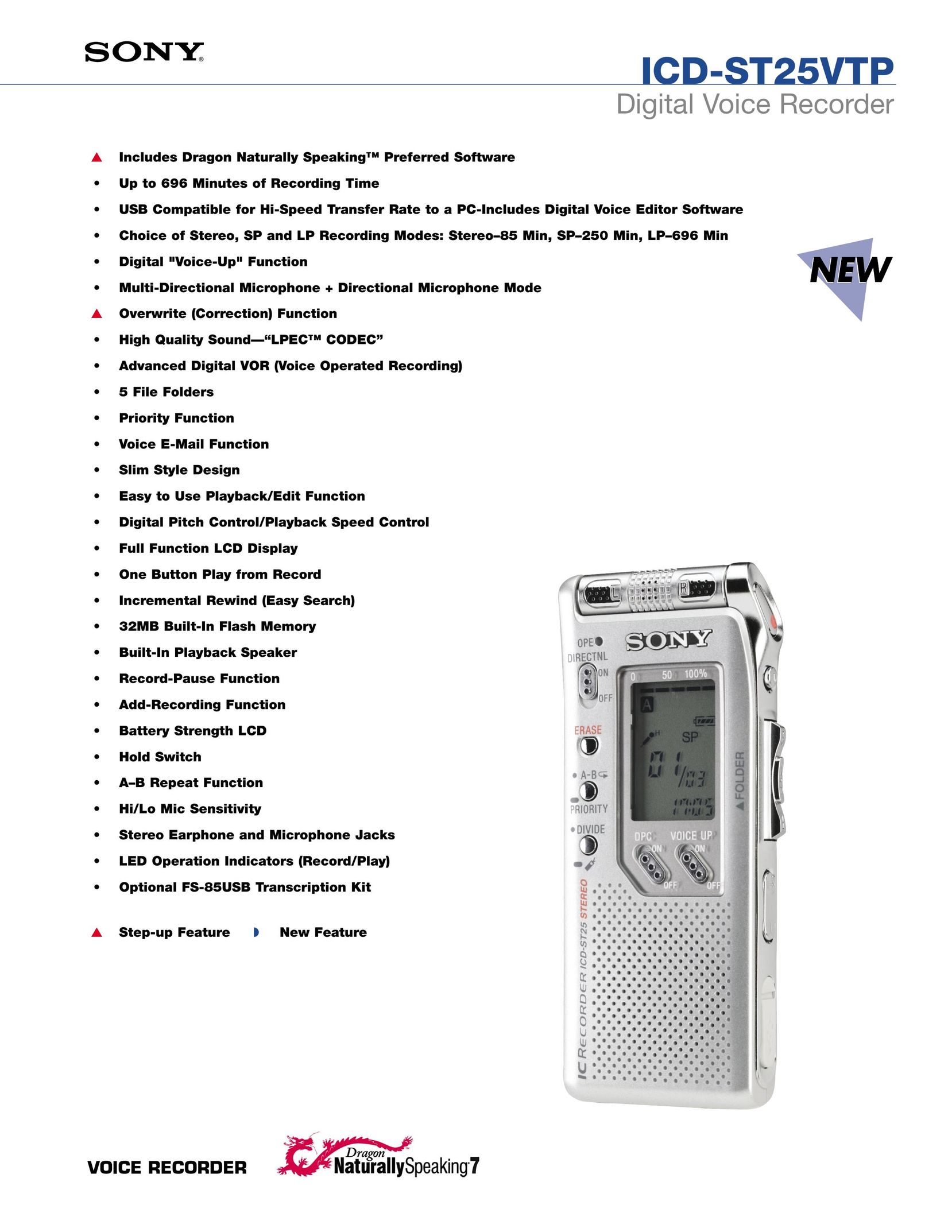 Sony ICD-ST25VTP DVR User Manual