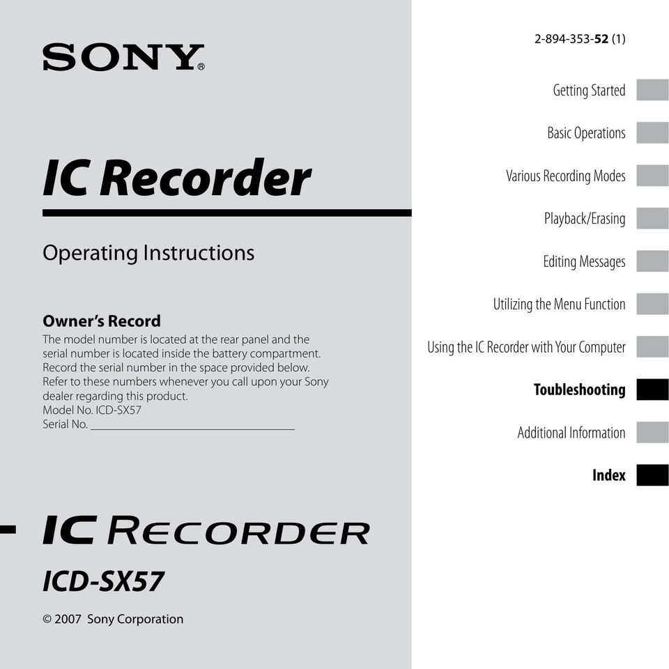Sony ICD-SX57 DVR User Manual