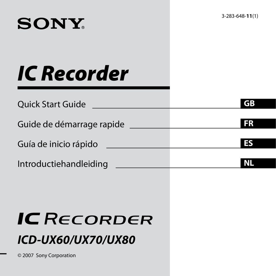 Sony ICD-UX70 DVR User Manual