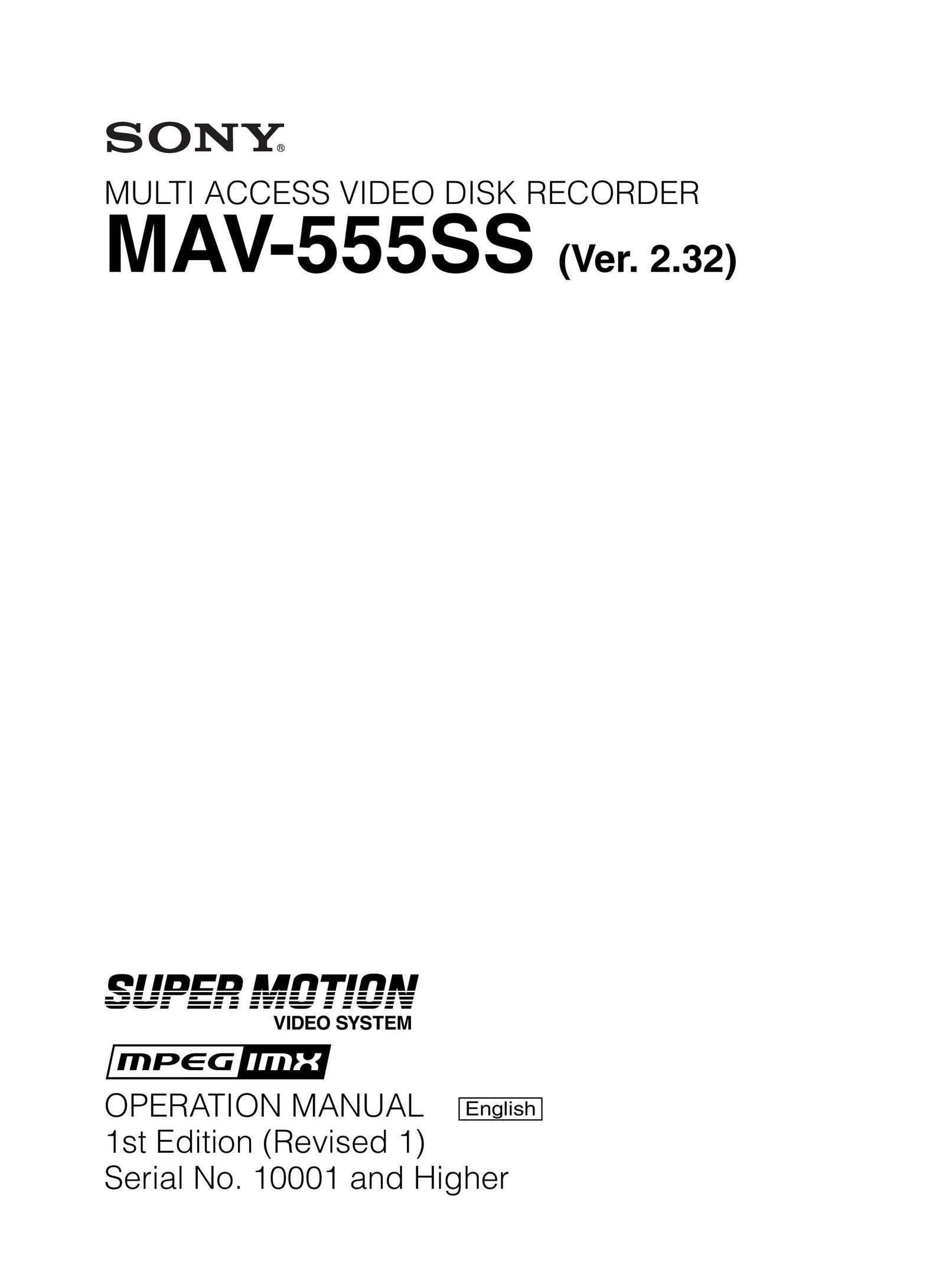 Sony MAV-555SS DVR User Manual