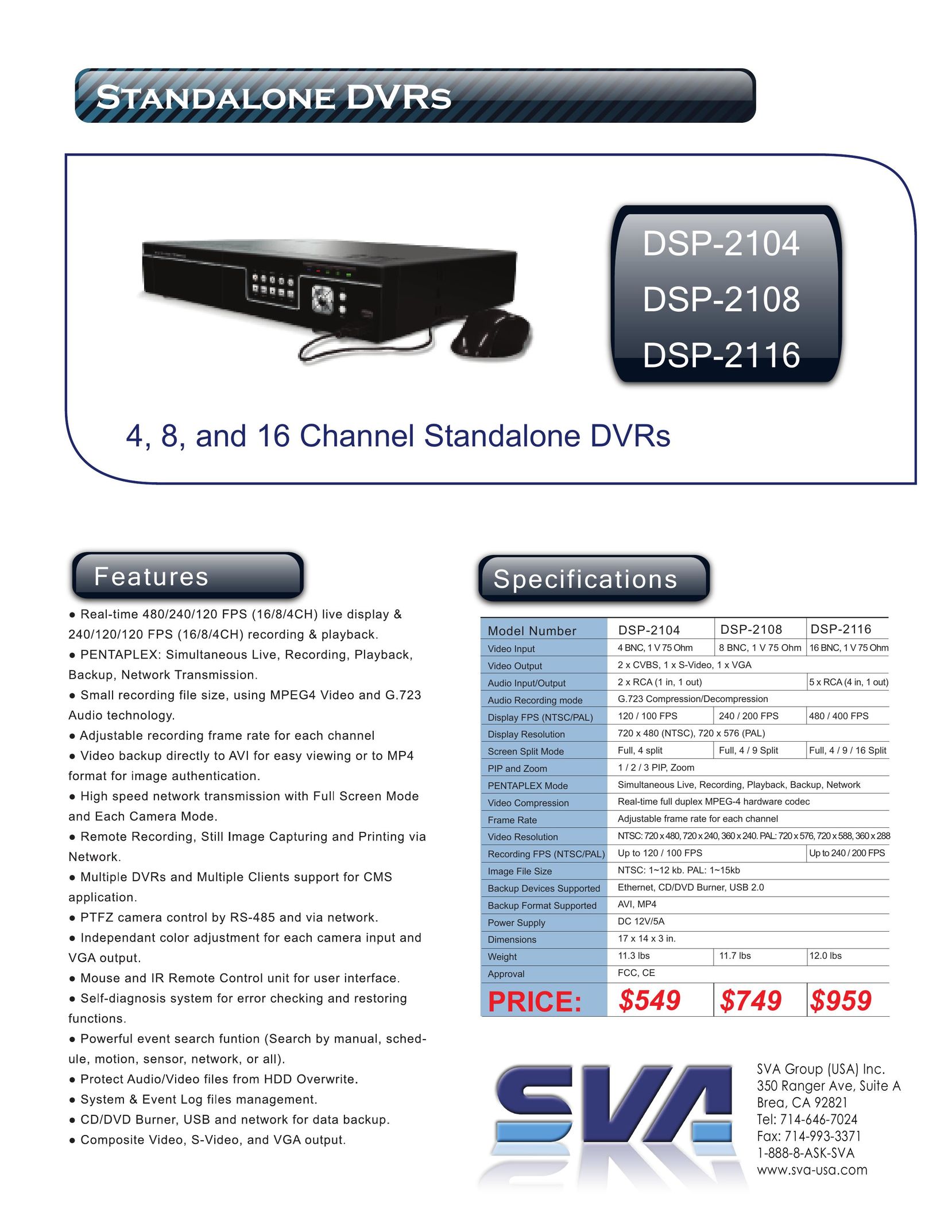 SVA DSP-2108 DVR User Manual