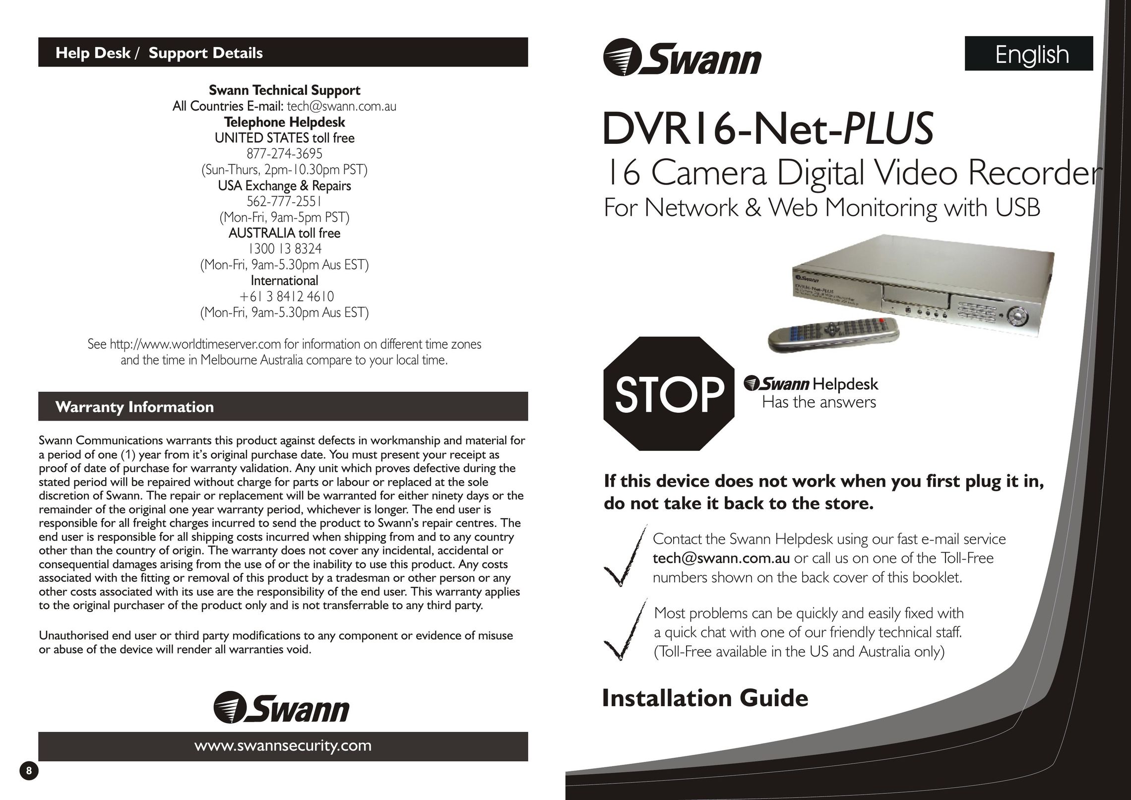 Swann DVR16-NET-PLUS DVR User Manual
