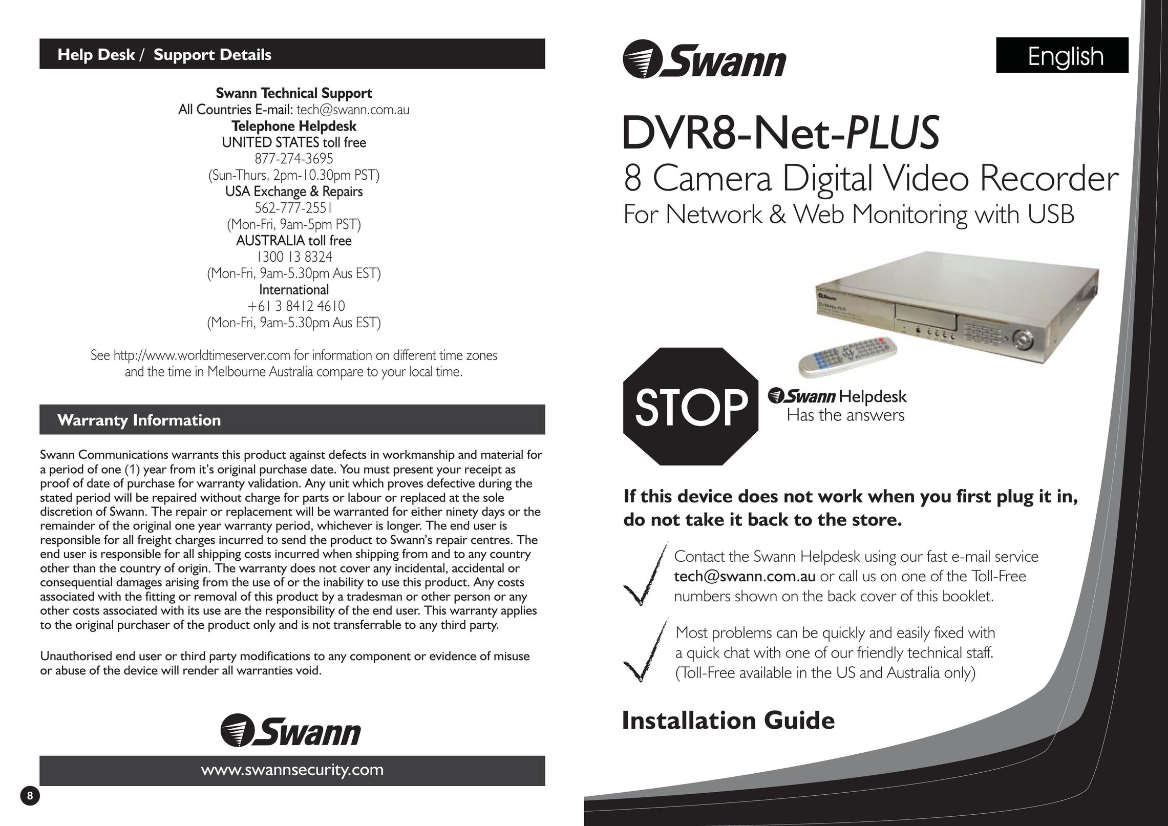 Swann DVR8-Net-Plus DVR User Manual
