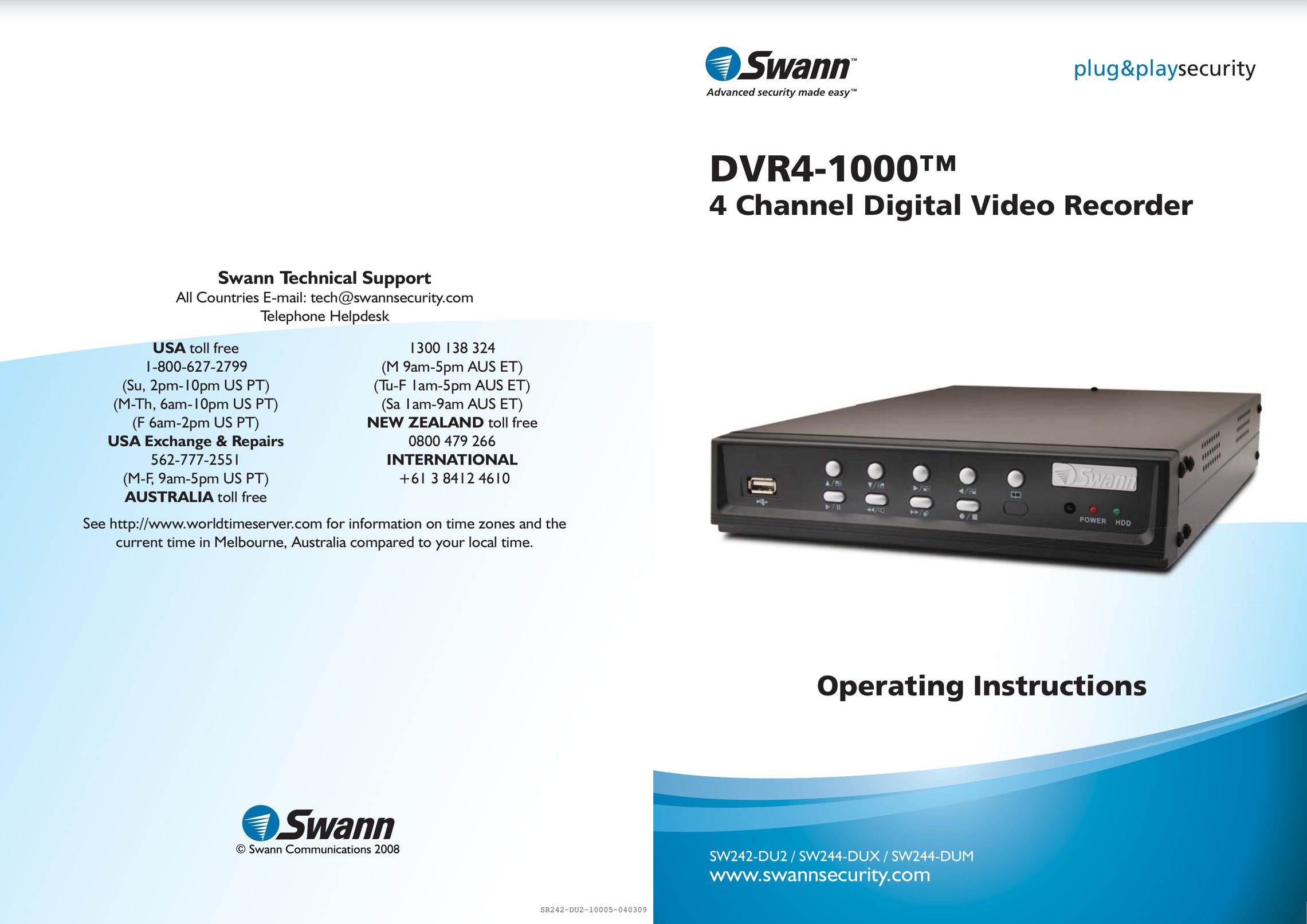 Swann SW242-DU2 DVR User Manual