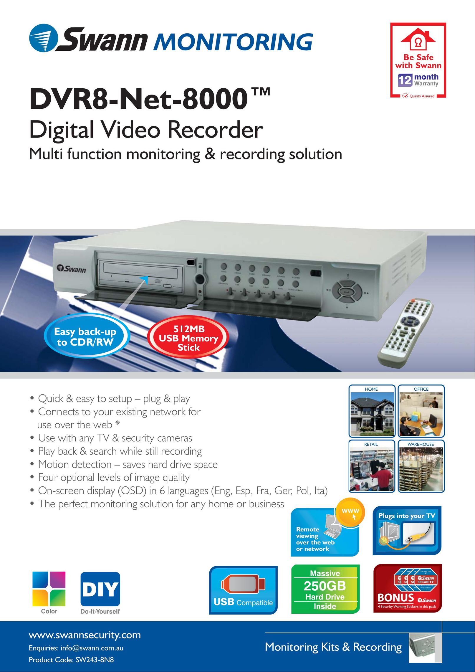 Swann SW243-8N8 DVR User Manual