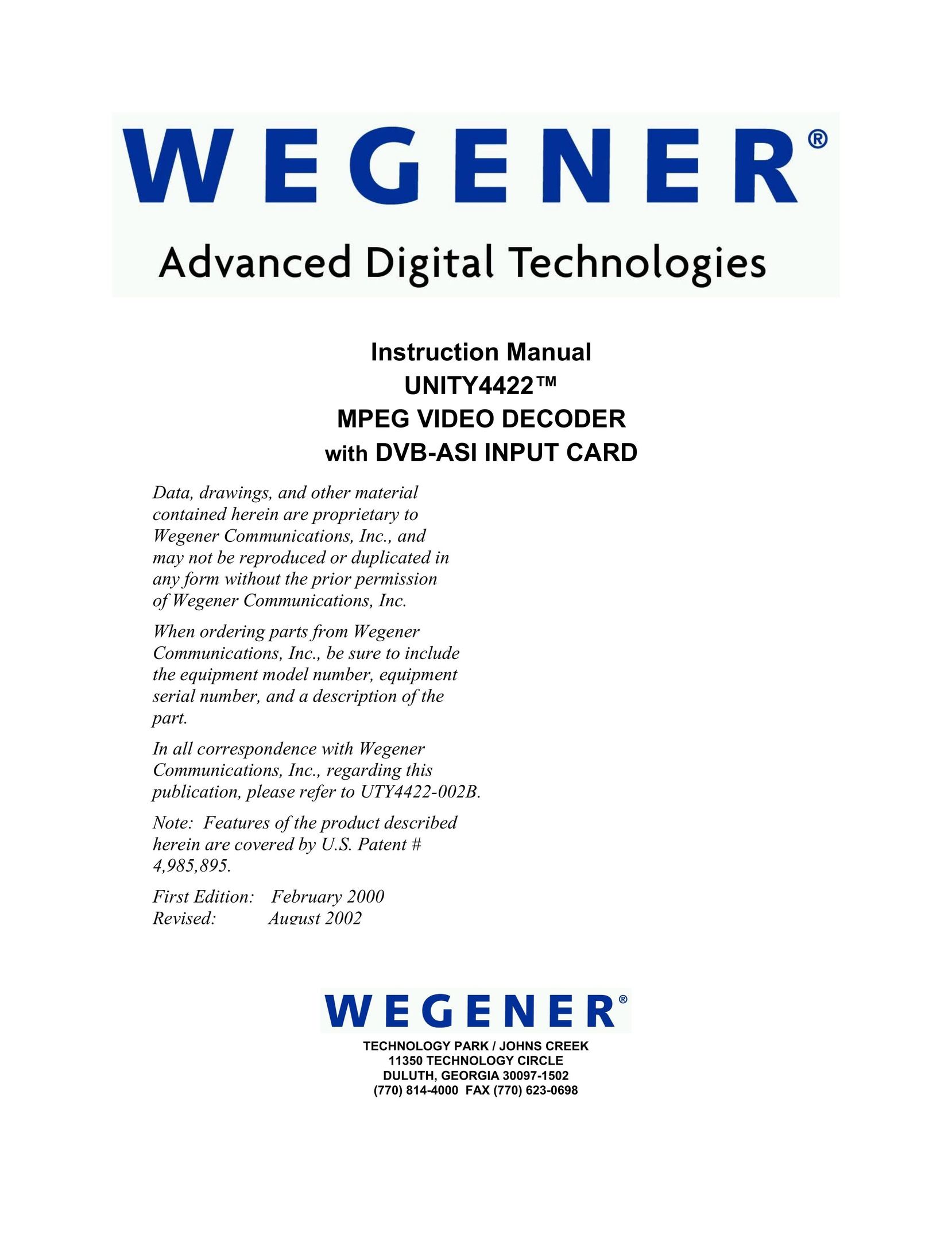 Wegener Communications 4422 DVR User Manual