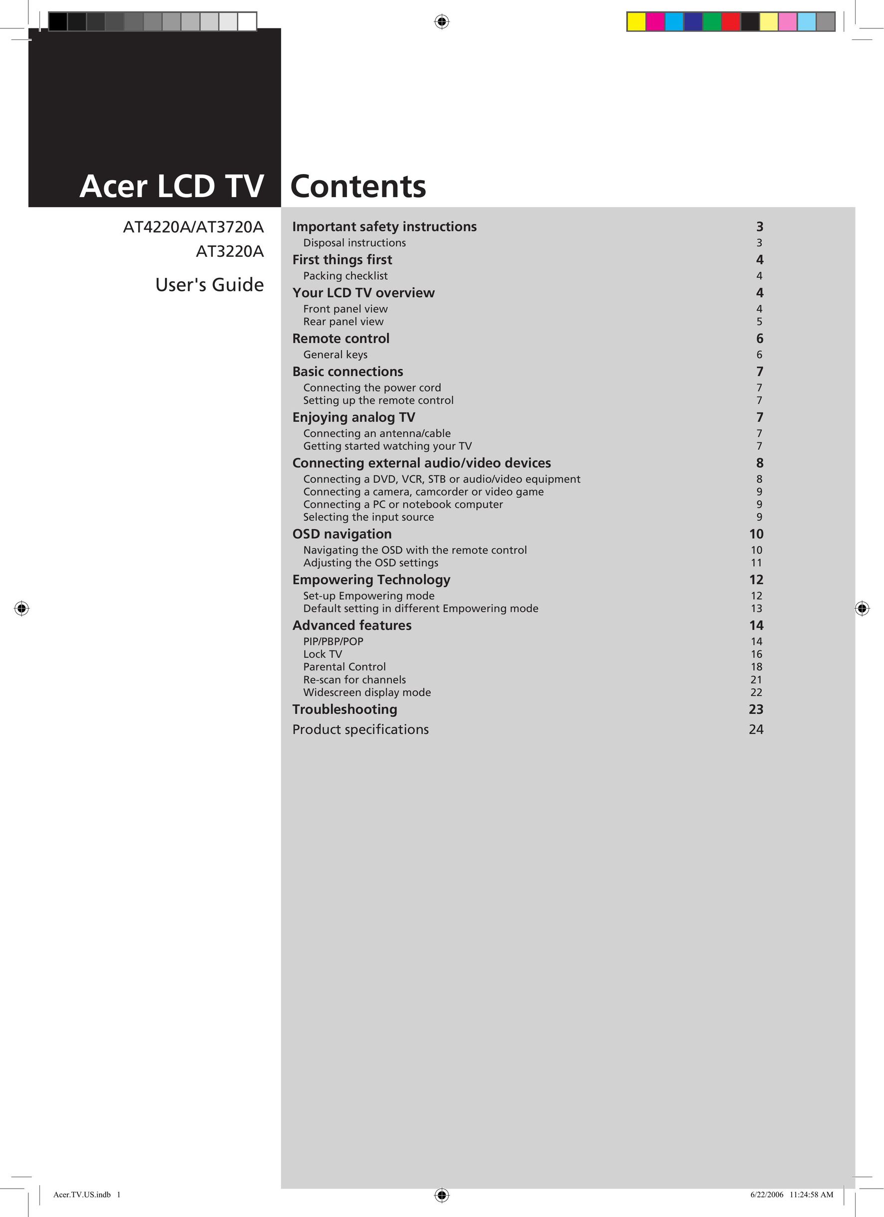 Acer AT3220A Flat Panel Television User Manual