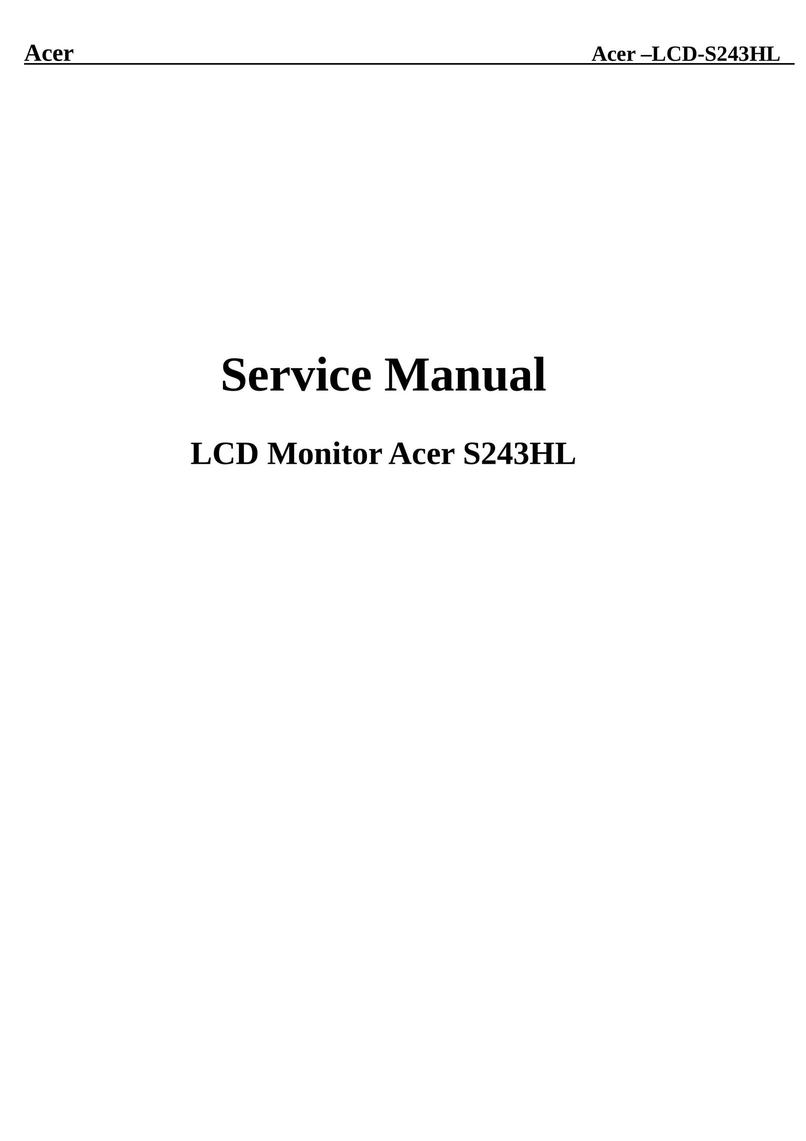 Acer LCD-S243HL Flat Panel Television User Manual