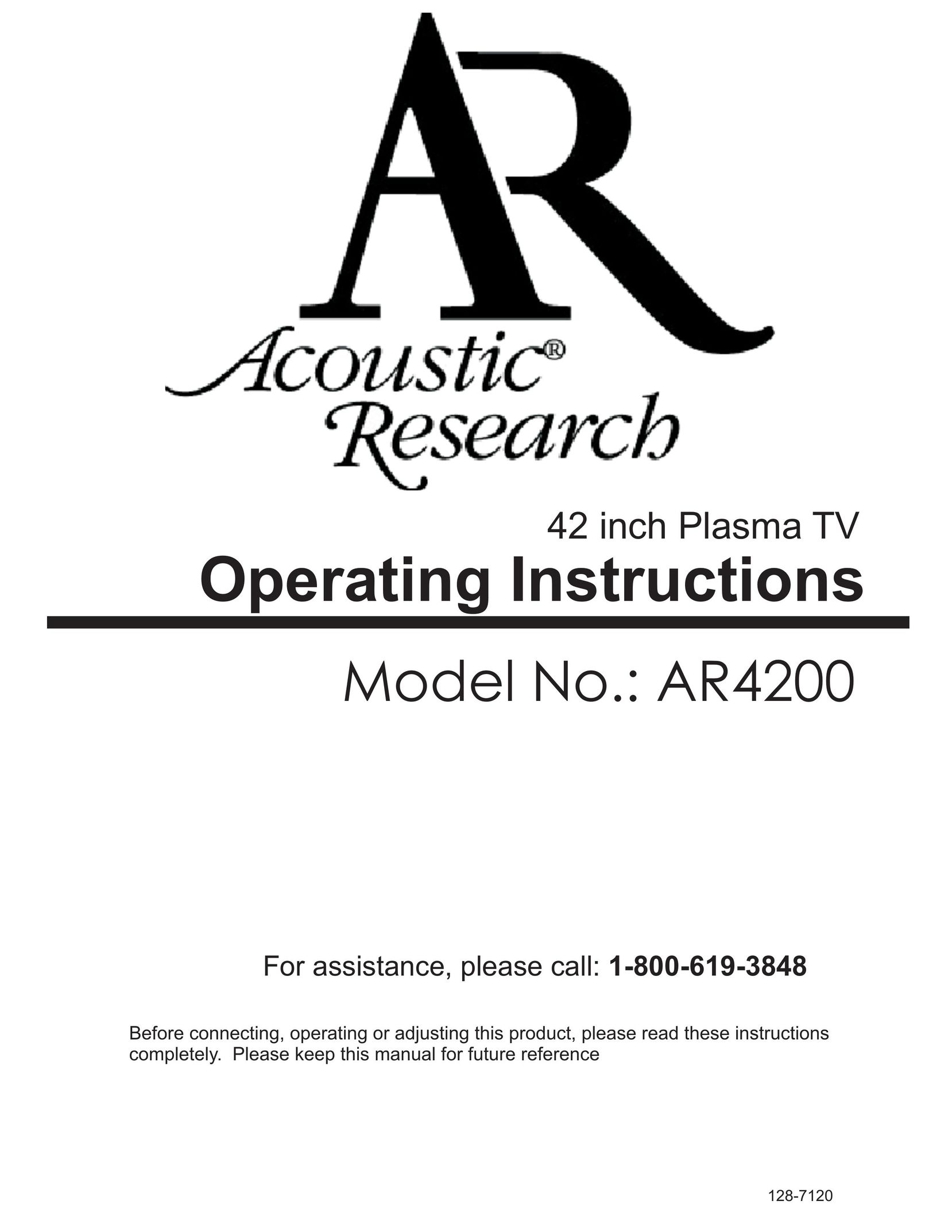 Acoustic Research AR4200 Flat Panel Television User Manual